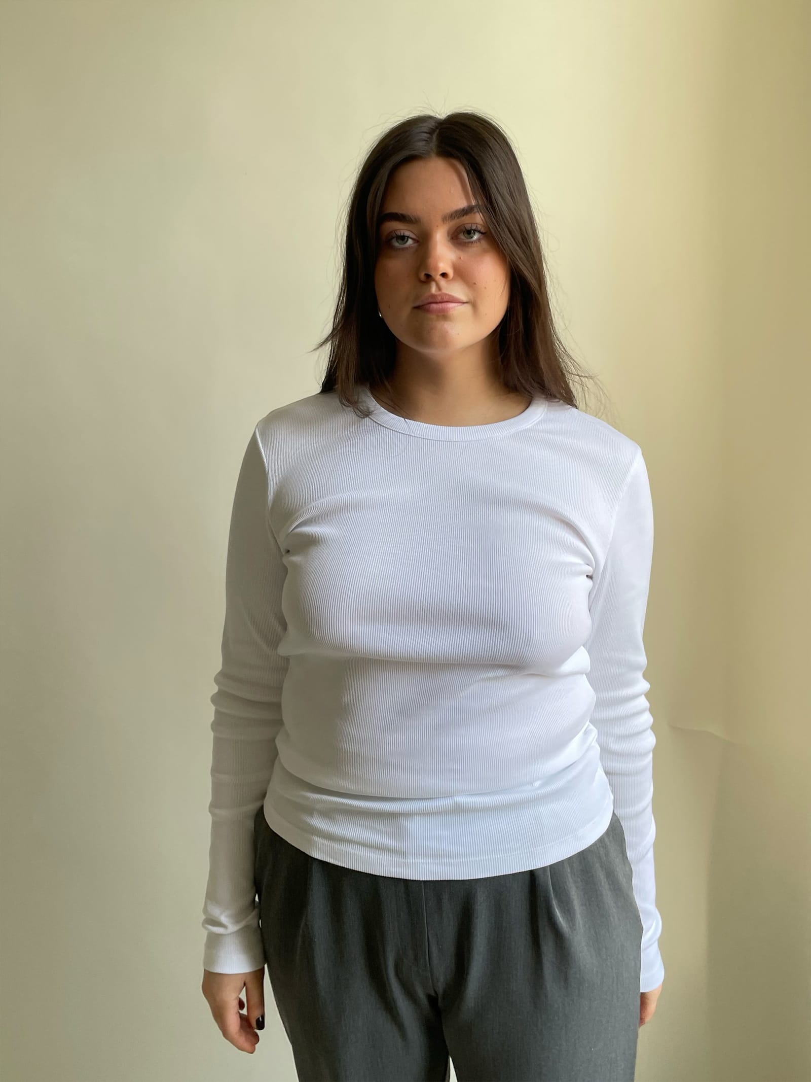Daily Long Sleeve Top Ribbed White