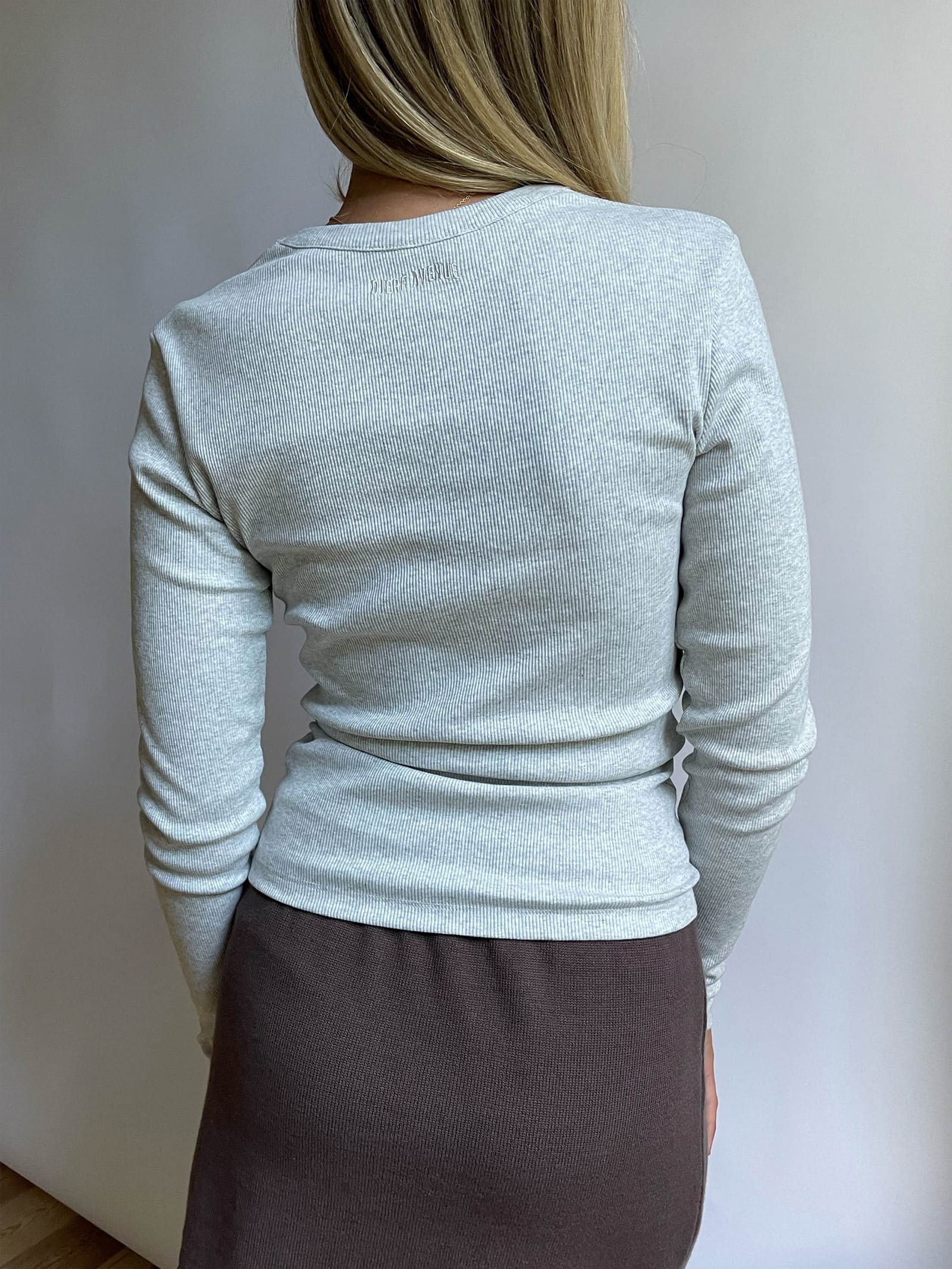 Daily Long Sleeve Top Ribbed Grey Melange