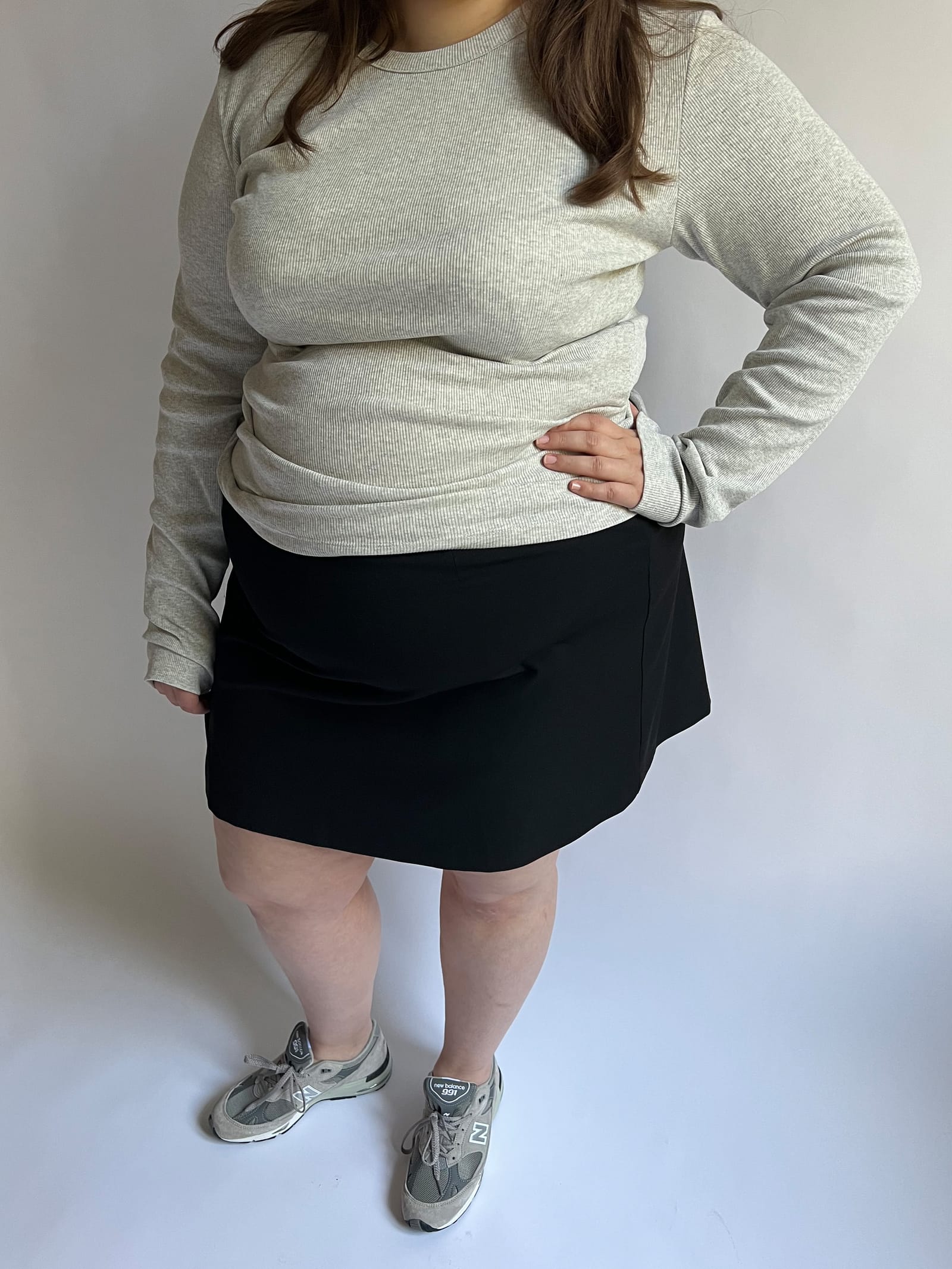 Daily Long Sleeve Top Ribbed Grey Melange