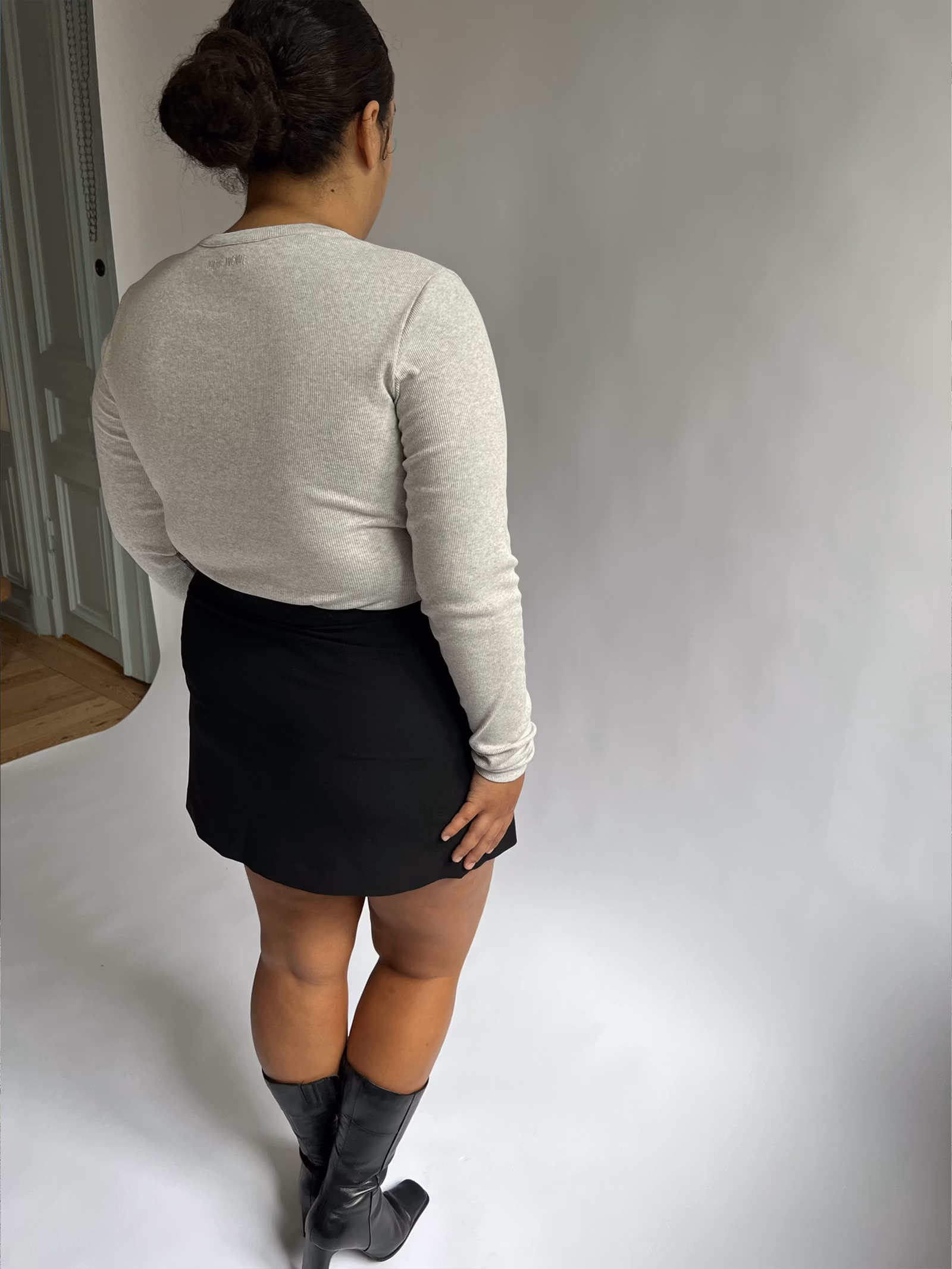 Daily Long Sleeve Top Ribbed Grey Melange