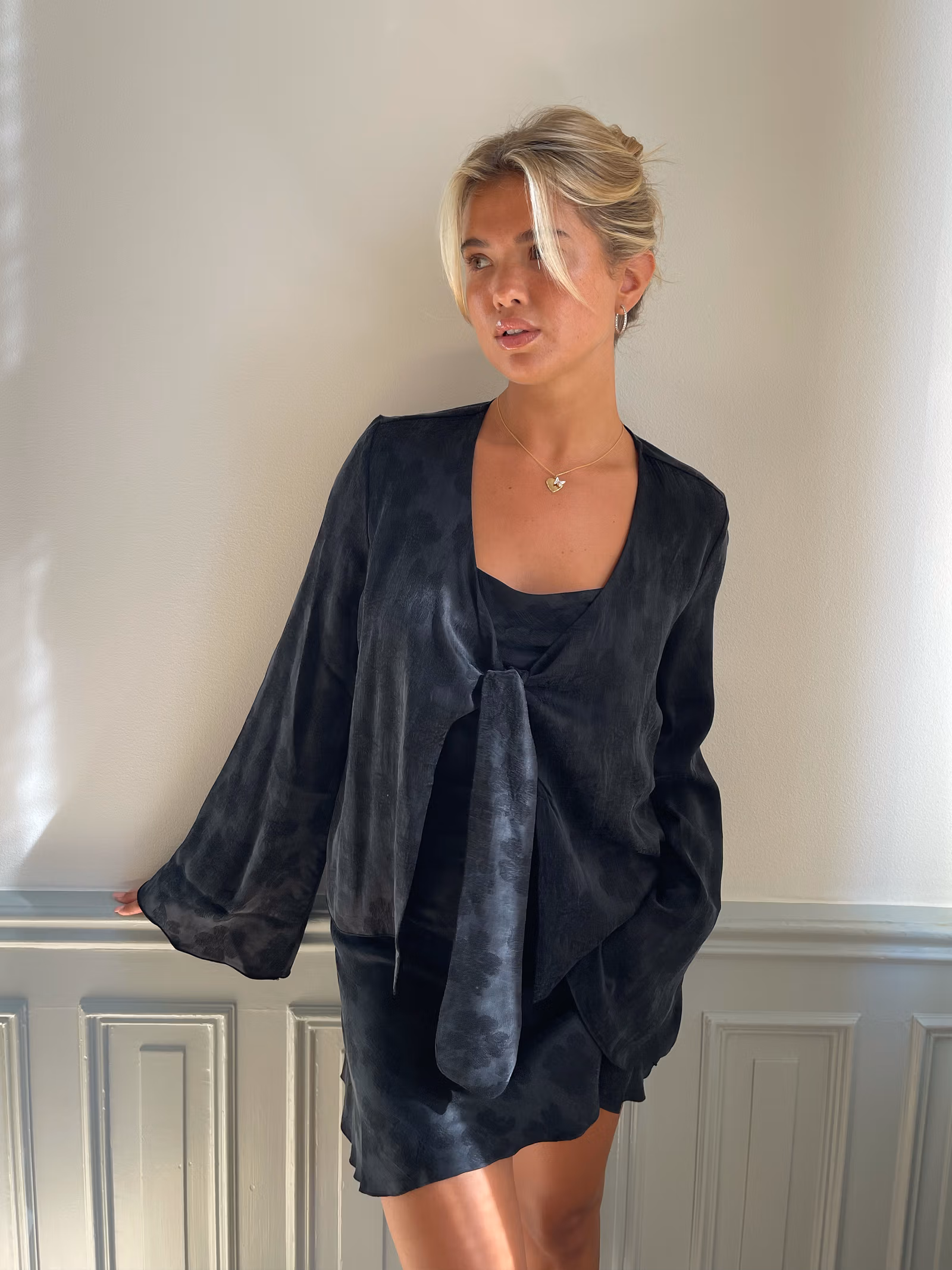 Tie Top Long Sleeve Black
