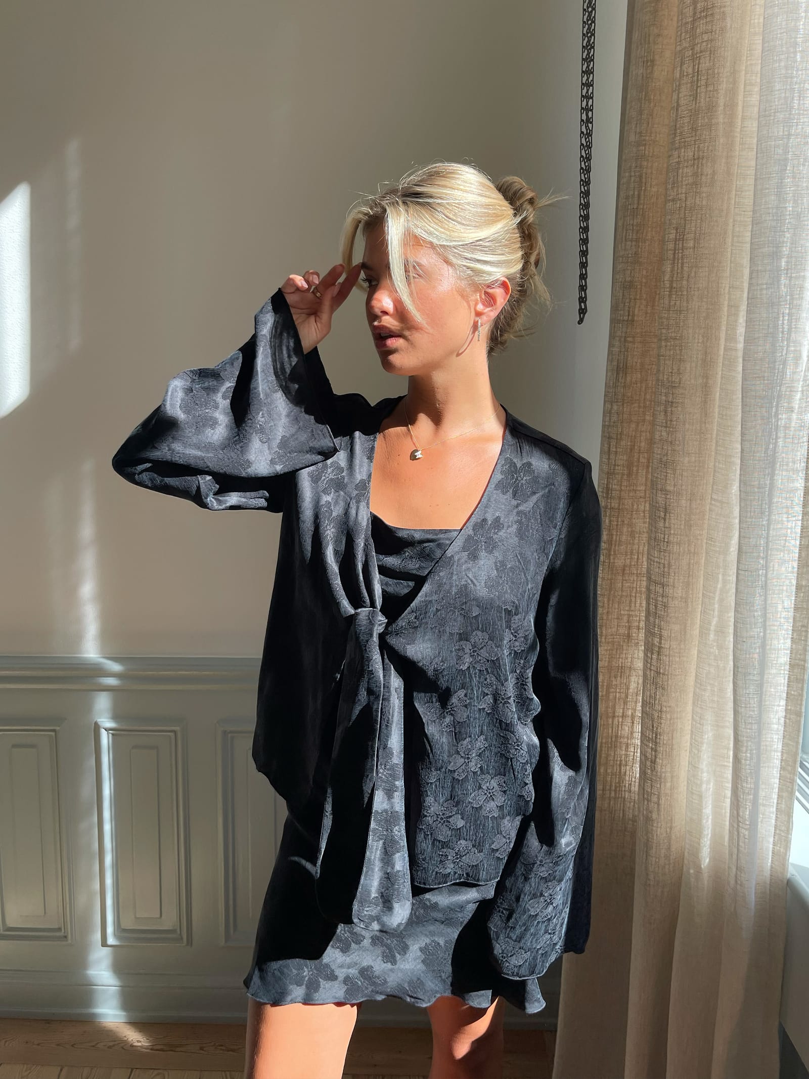 Tie Top Long Sleeve Black