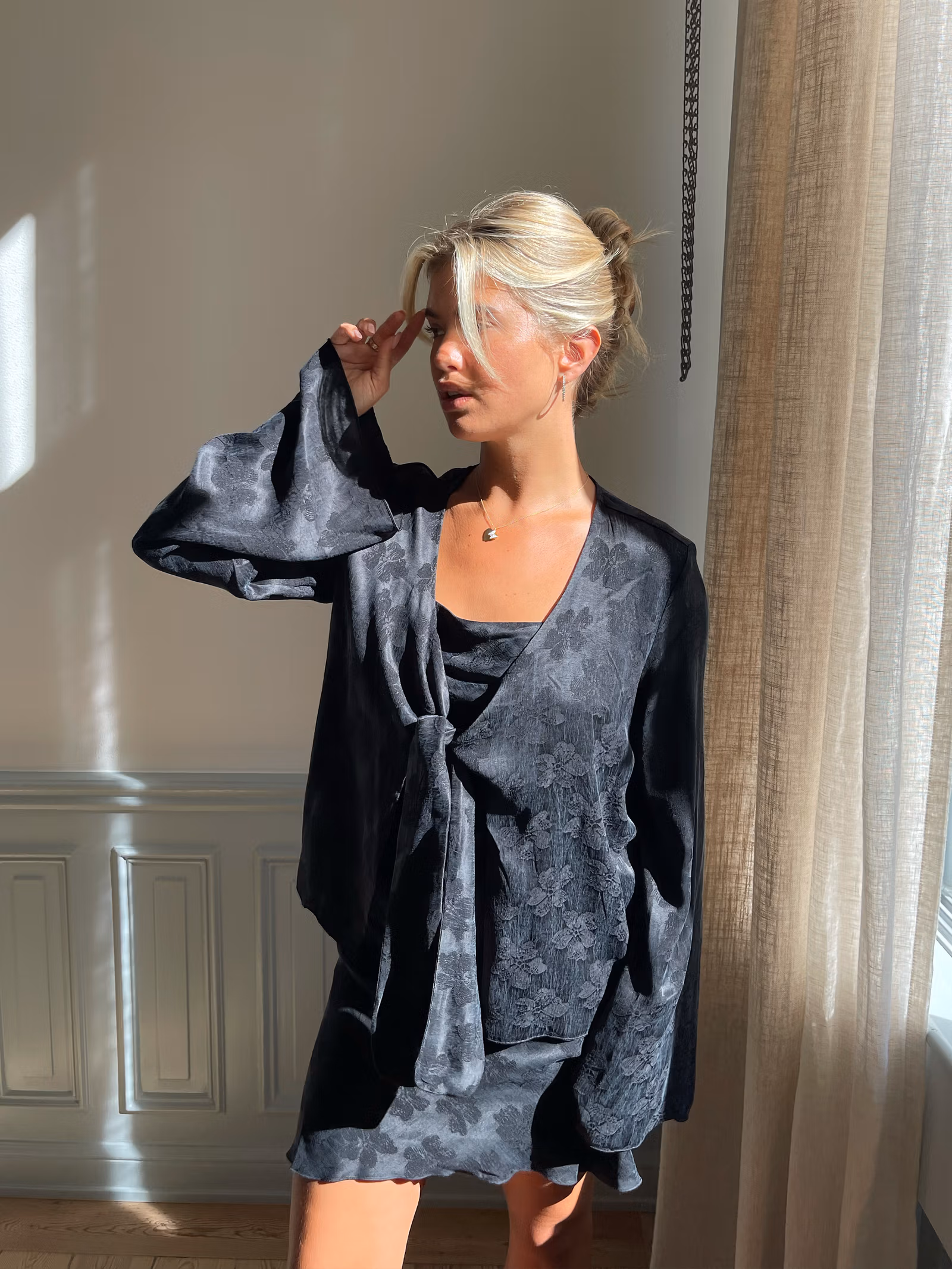 Tie Top Long Sleeve Black