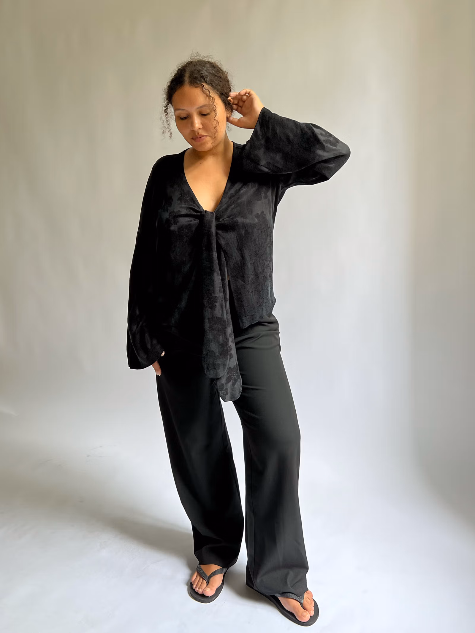 Tie Top Long Sleeve Black