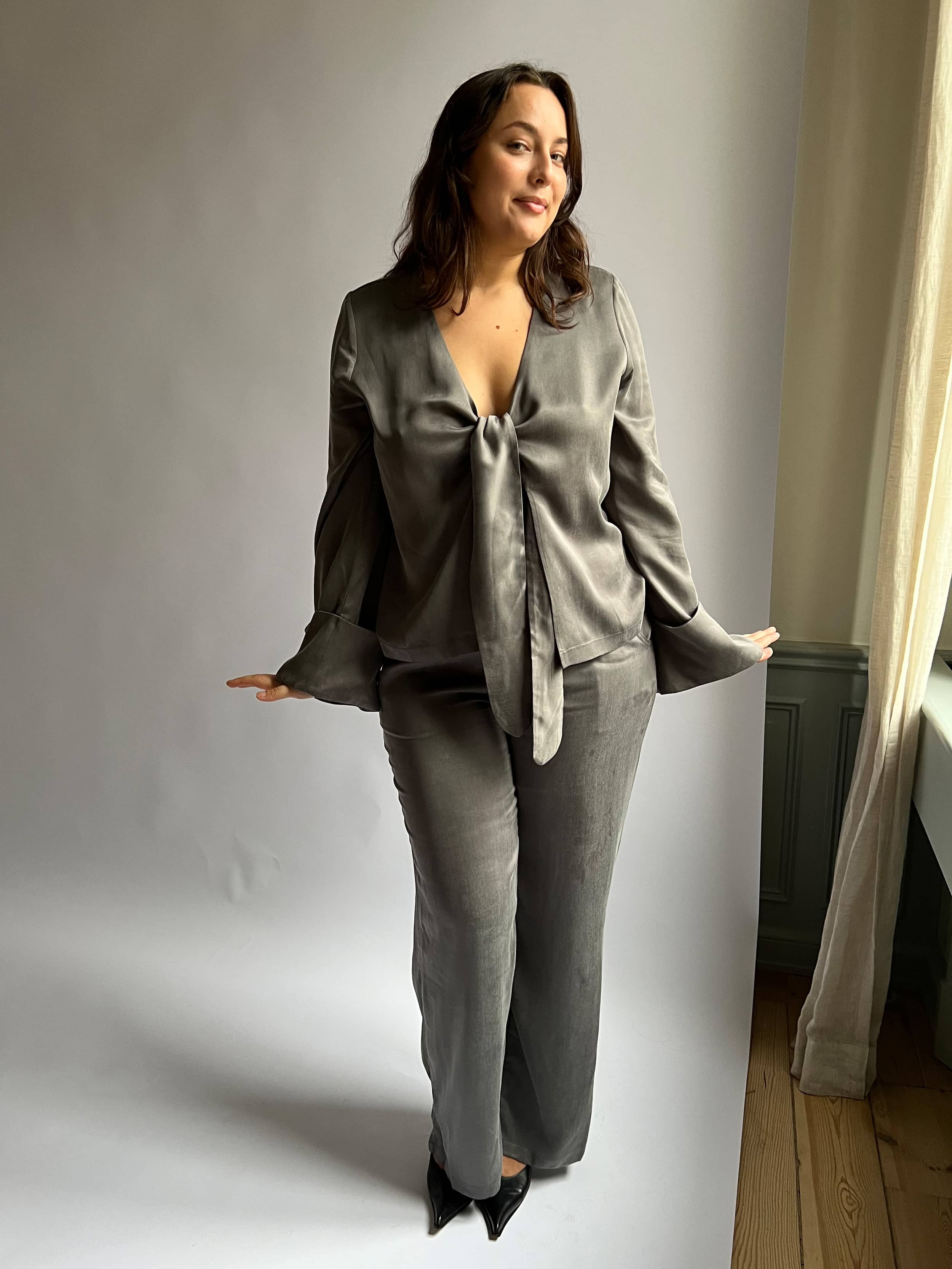 Tie Top Long Sleeve Storm - Storm | Djerf Avenue