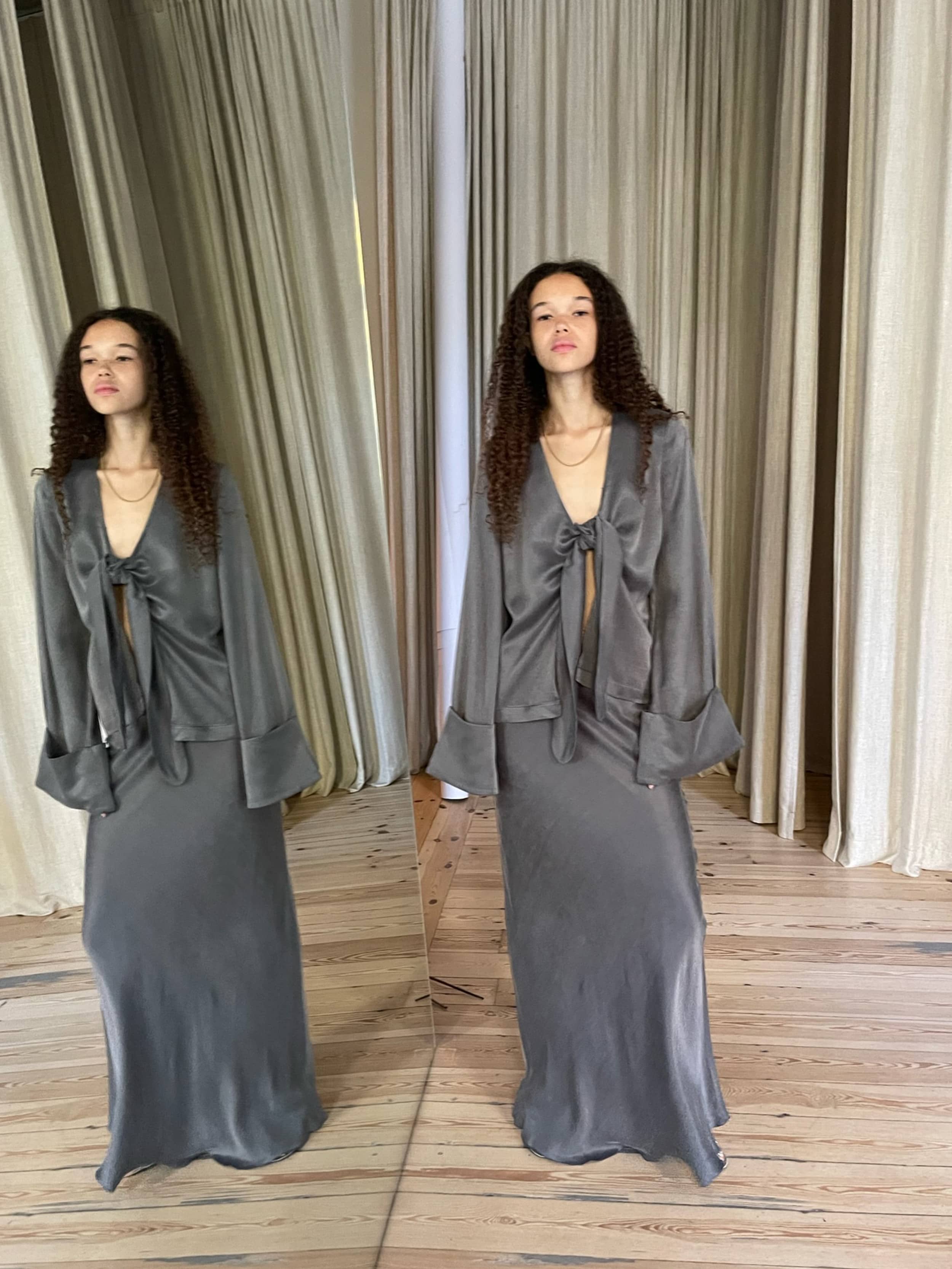 Tie Top Long Sleeve Storm - Storm | Djerf Avenue