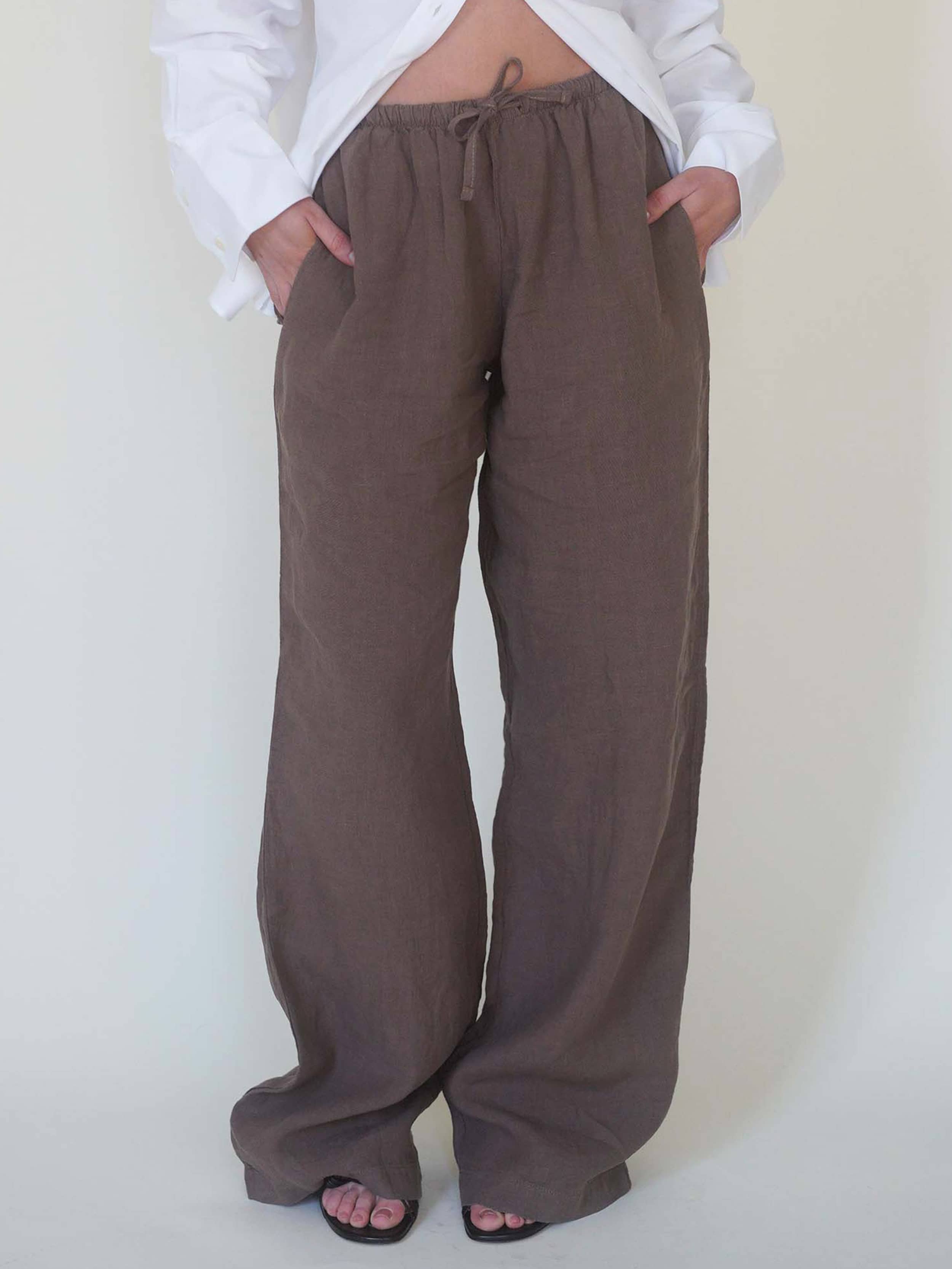 Linen Pants Brown - Brown | Djerf Avenue