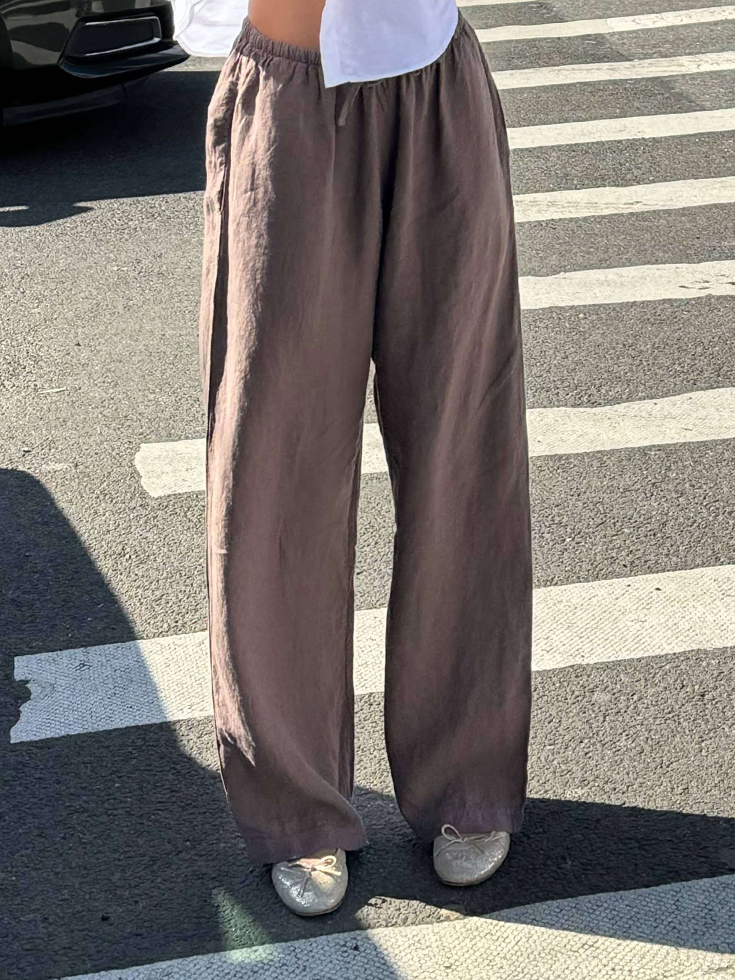 亀井 　Rota brown 1pleats linen pants Sport