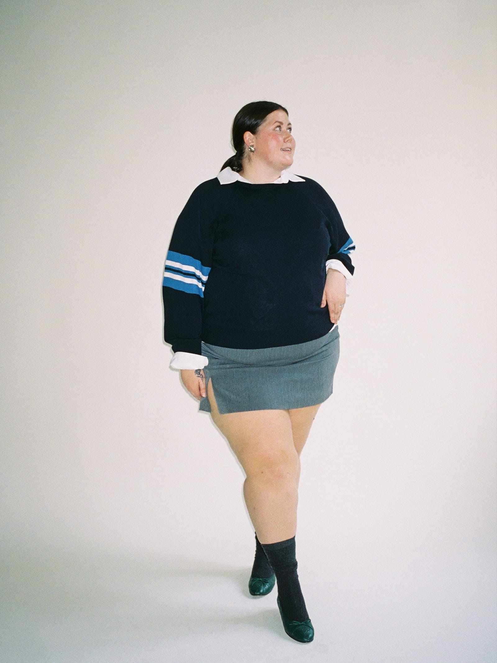 Striped Sleeve Crewneck Blue