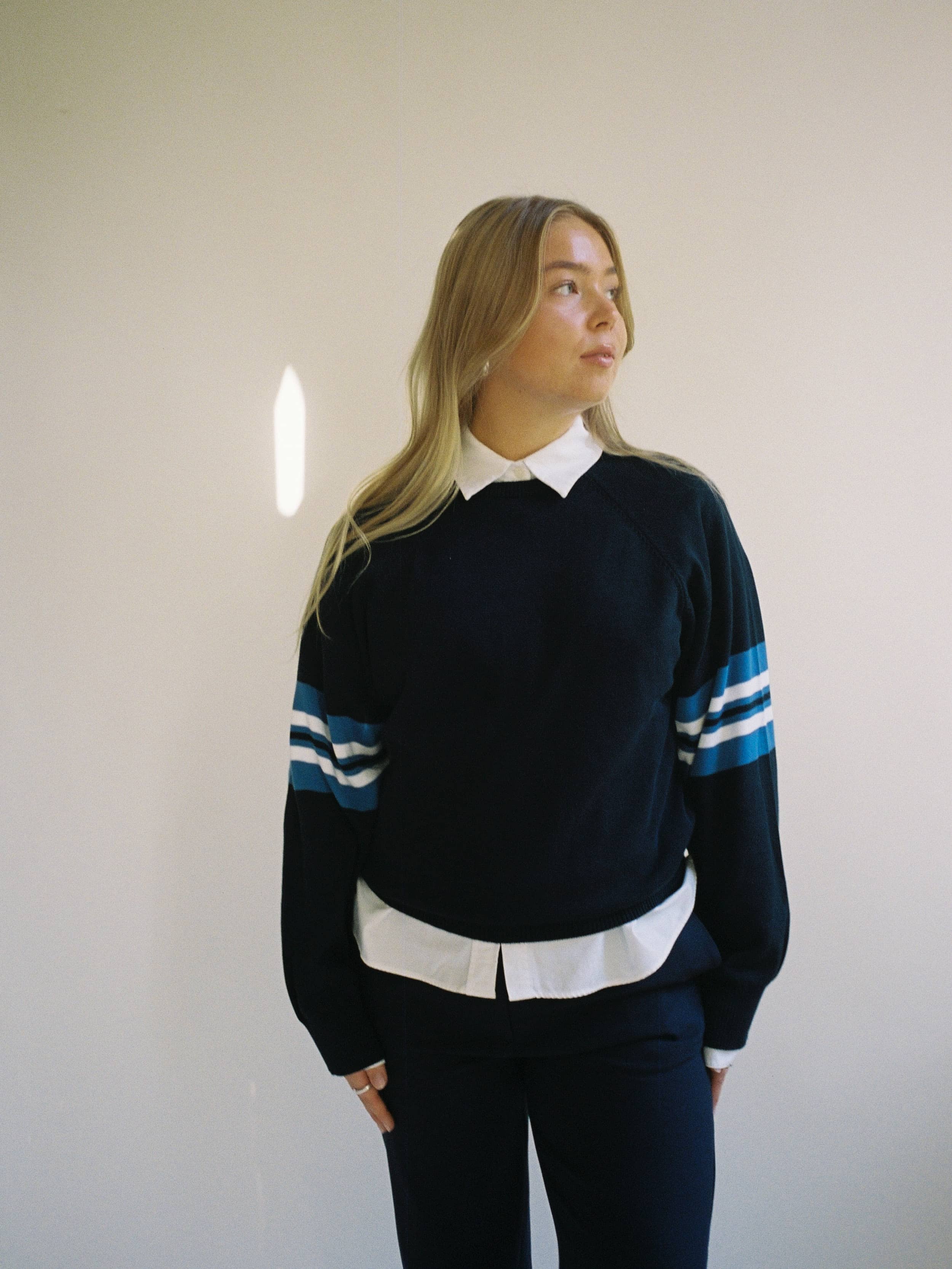 Striped Sleeve Crewneck Blue - Blue | Djerf Avenue