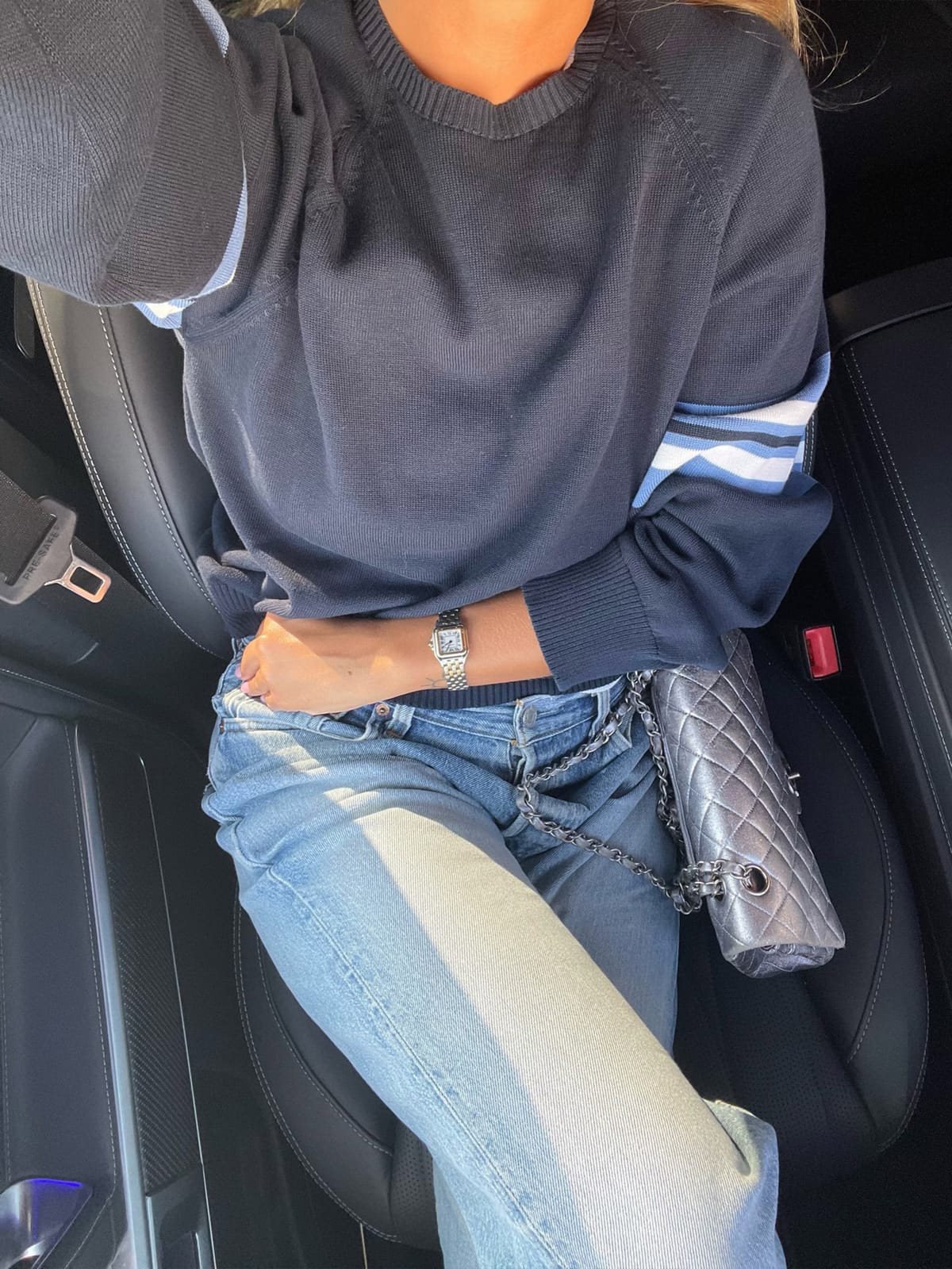 Striped Sleeve Crewneck Blue