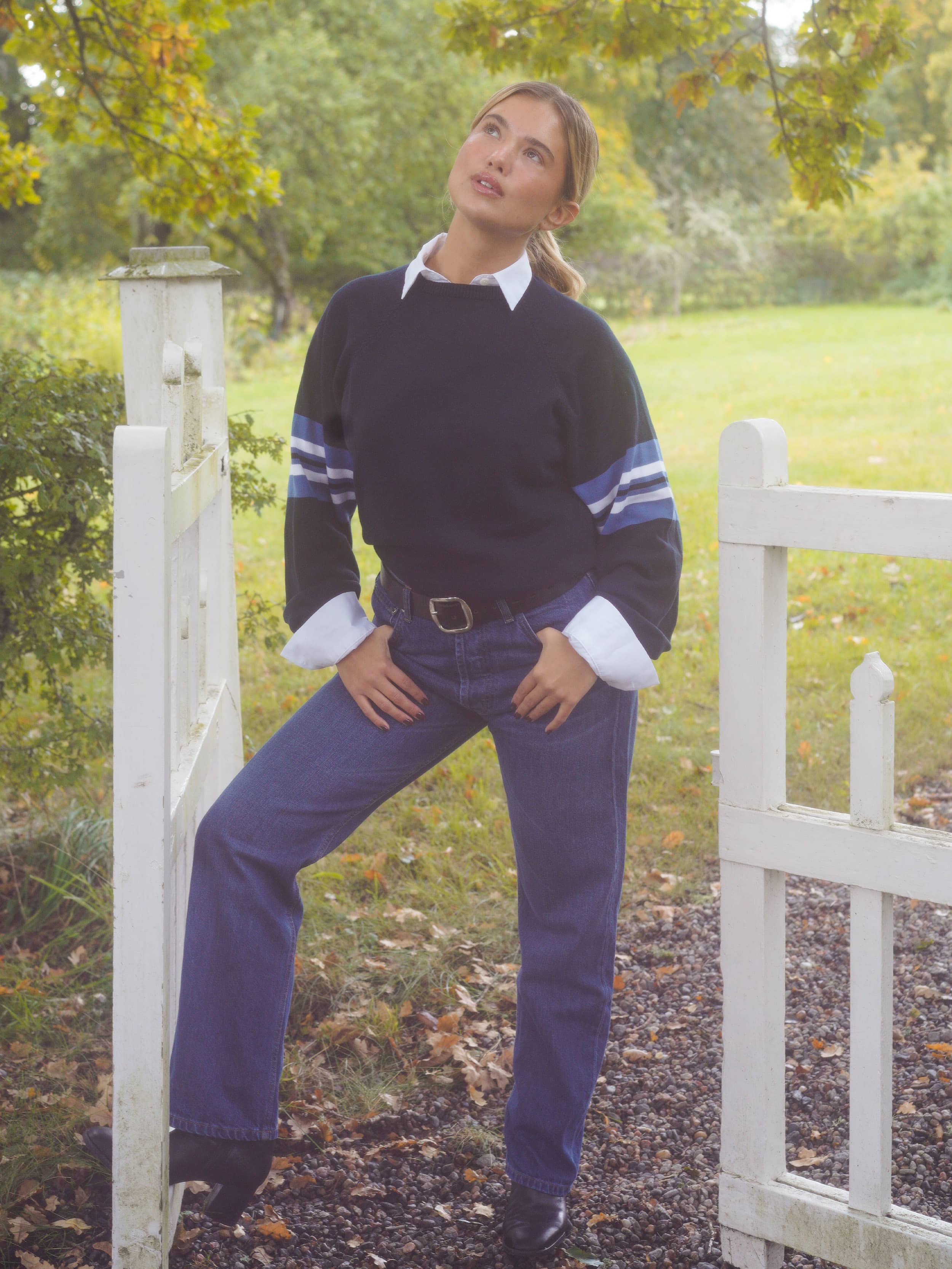 Striped Sleeve Crewneck Blue - Blue | Djerf Avenue