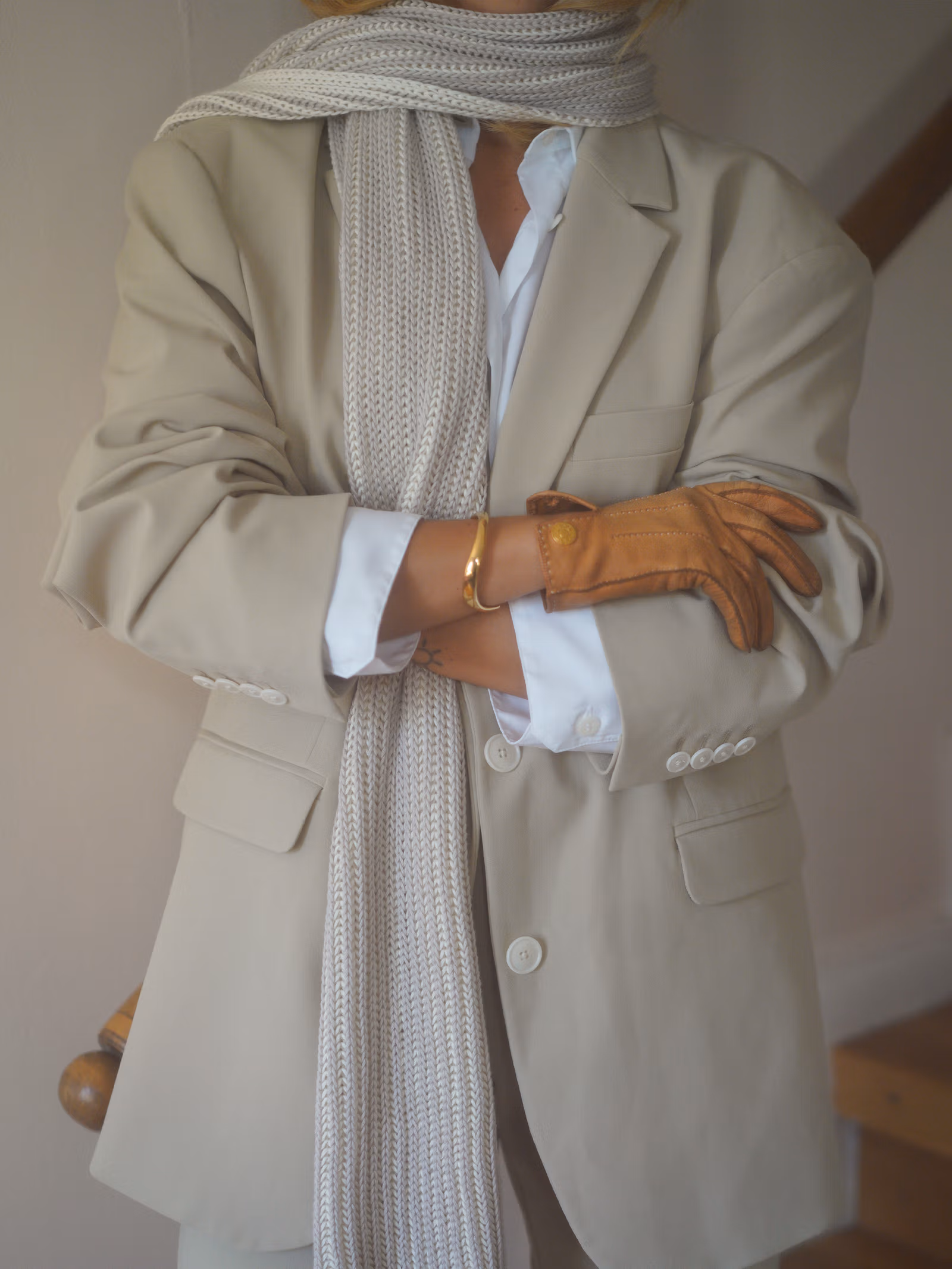 Contrast Scarf Beige