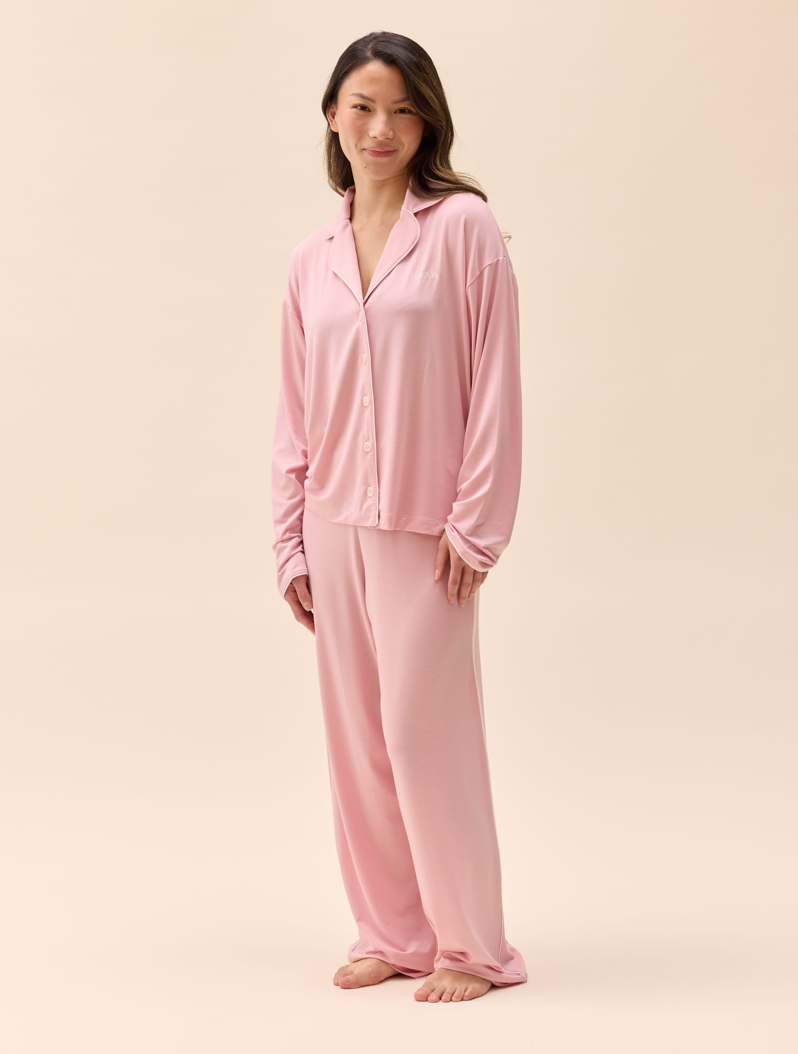 Go Slow PJ Shirt Pink/White