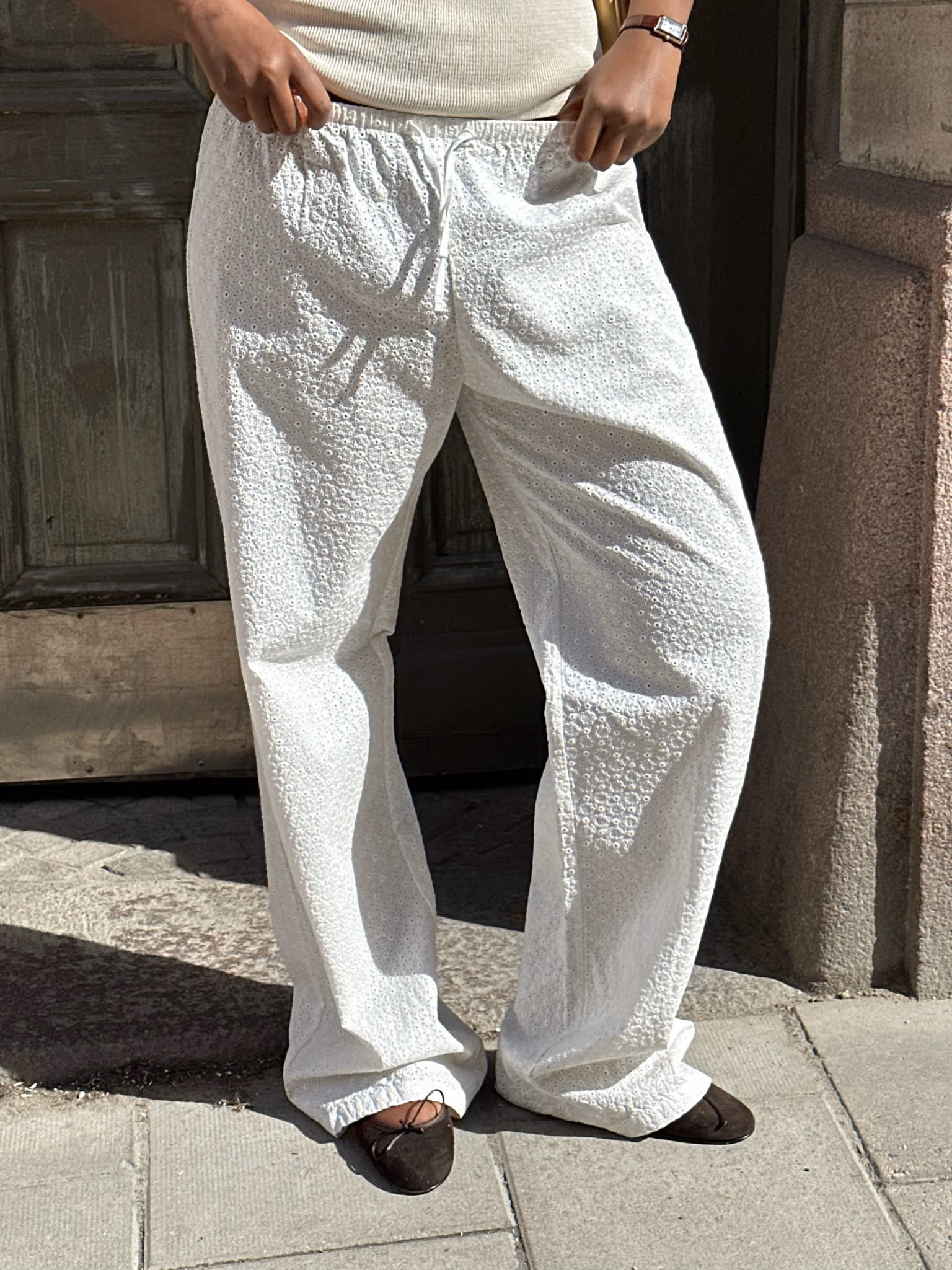 Broderie Pants White - Tall