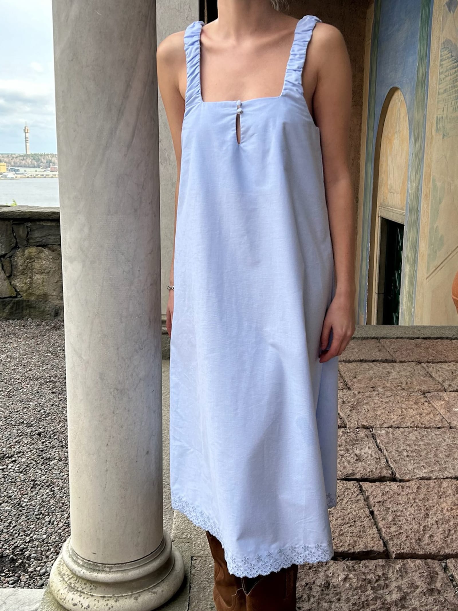 Breezy Embroidered Dress Blue