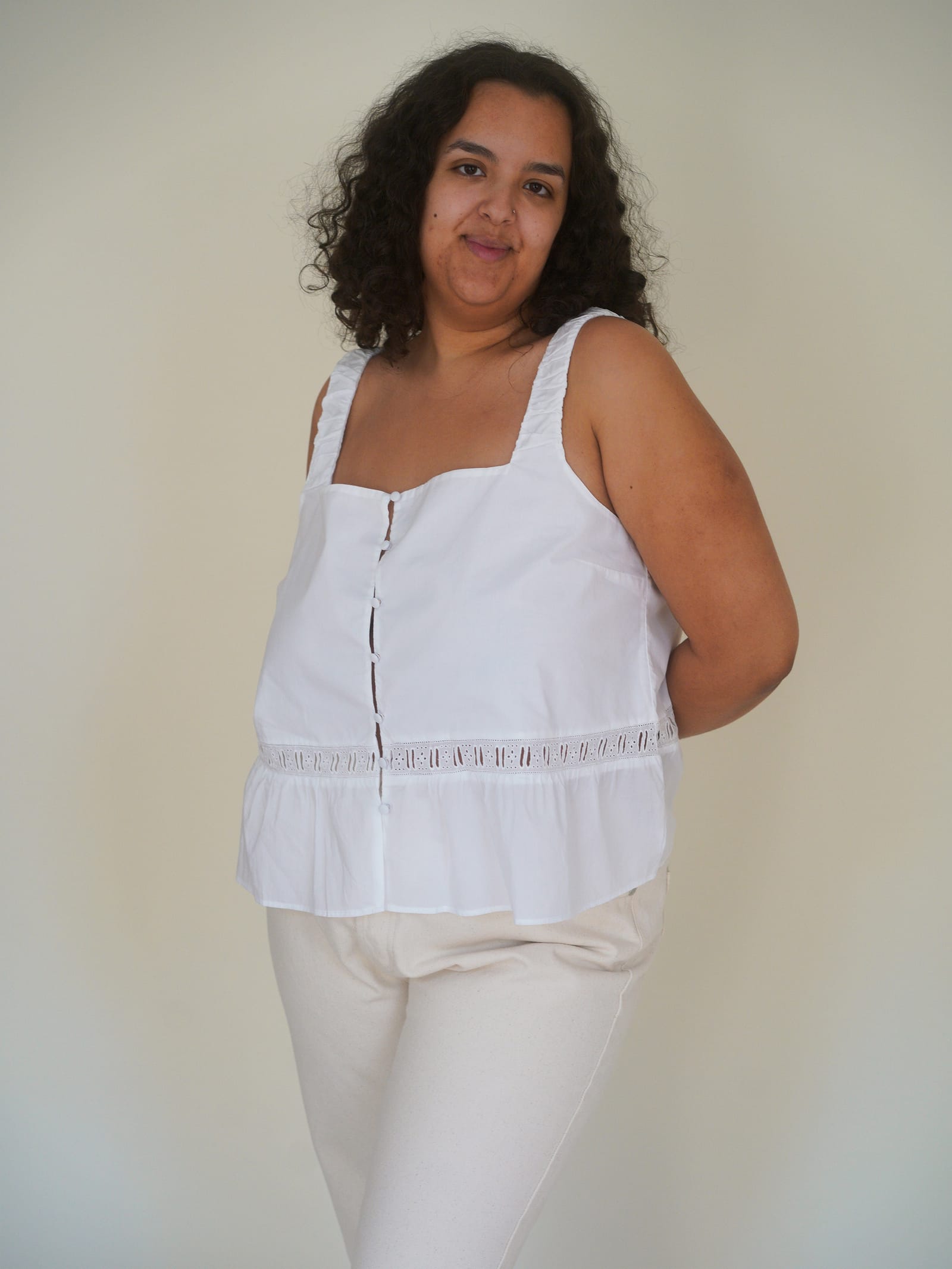 Airy Poplin Buttoned Top White