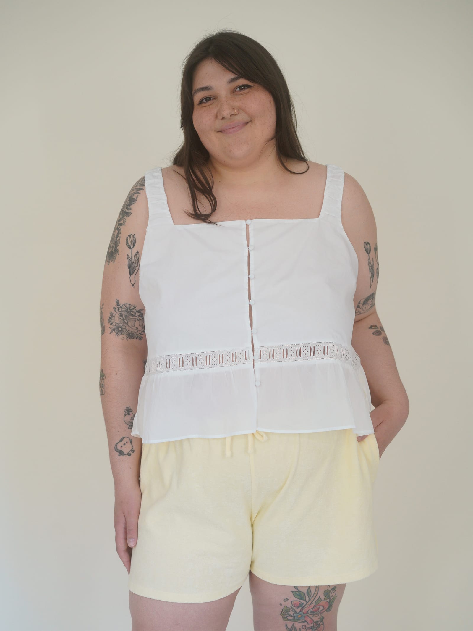 Airy Poplin Buttoned Top White
