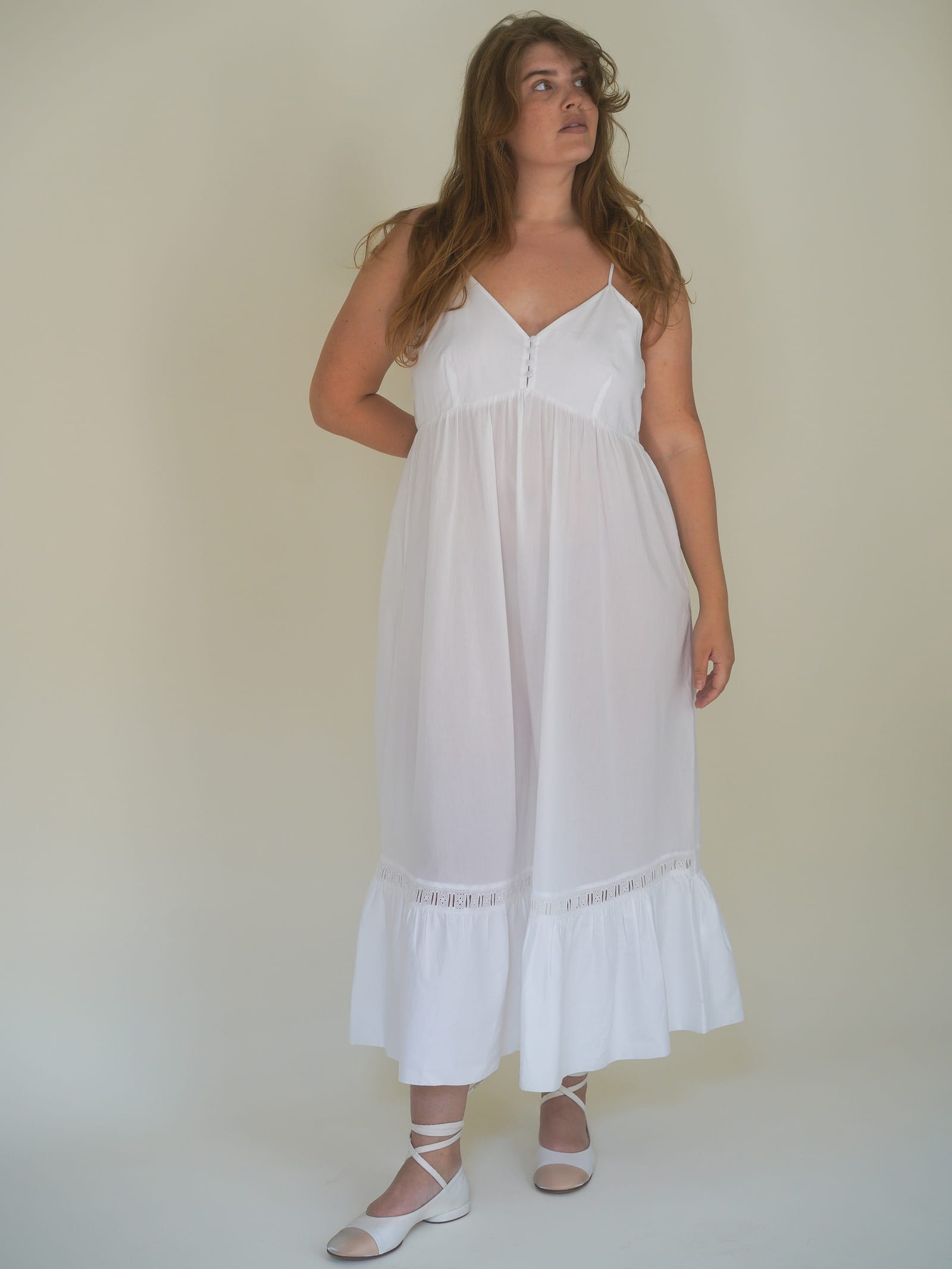 Airy Poplin Midi Dress White