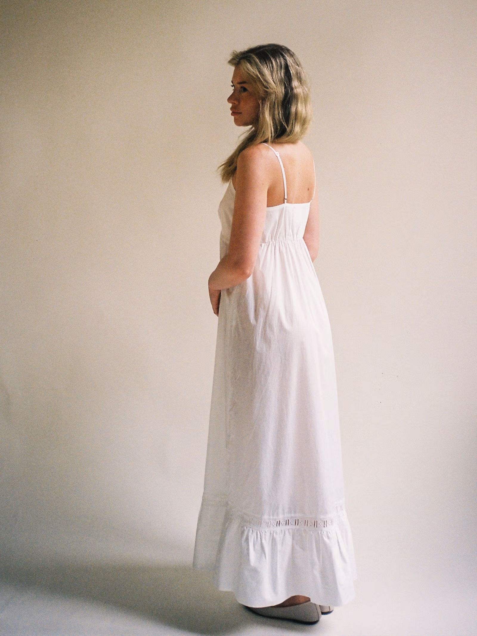 Airy Poplin Midi Dress White