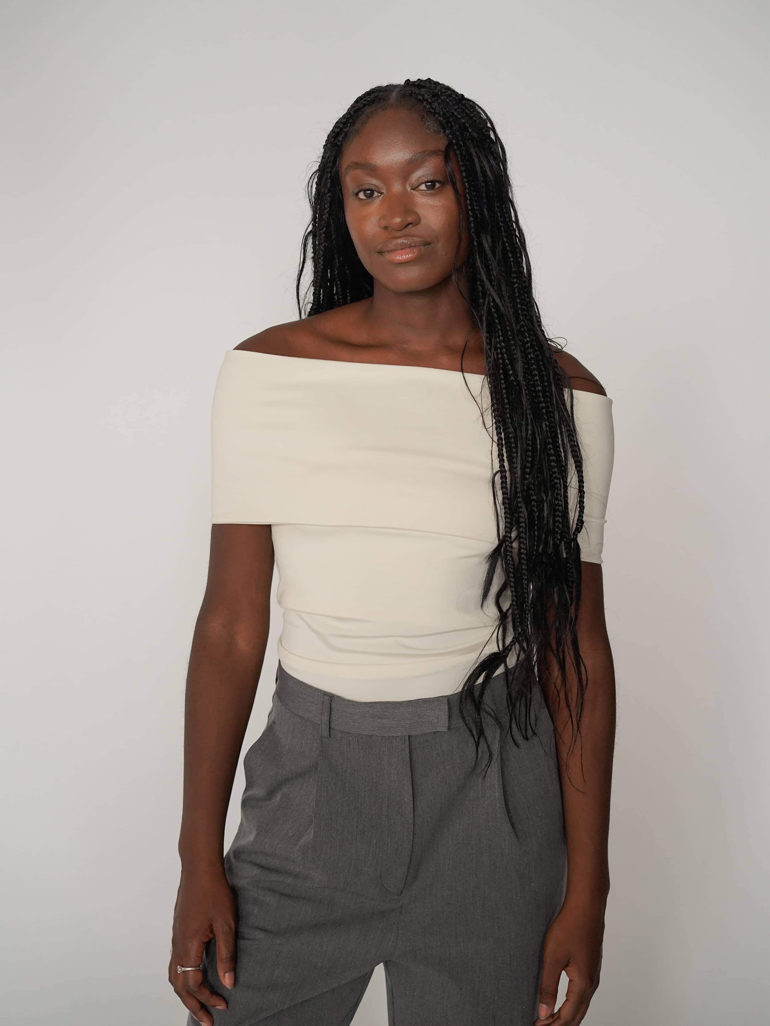 Selenite Off Shoulder Top Cream - Cream | Djerf Avenue