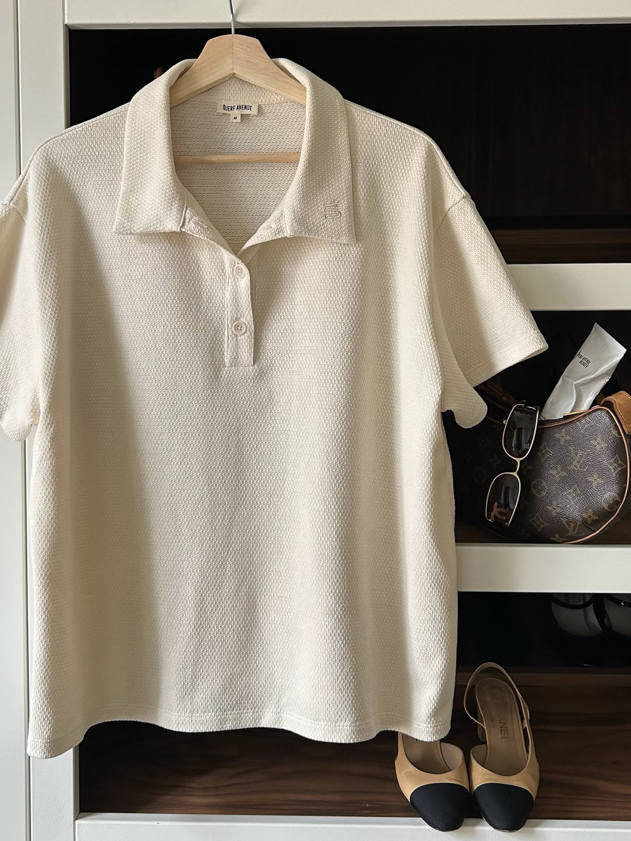 Textured Polo Top Cream - Cream | Djerf Avenue