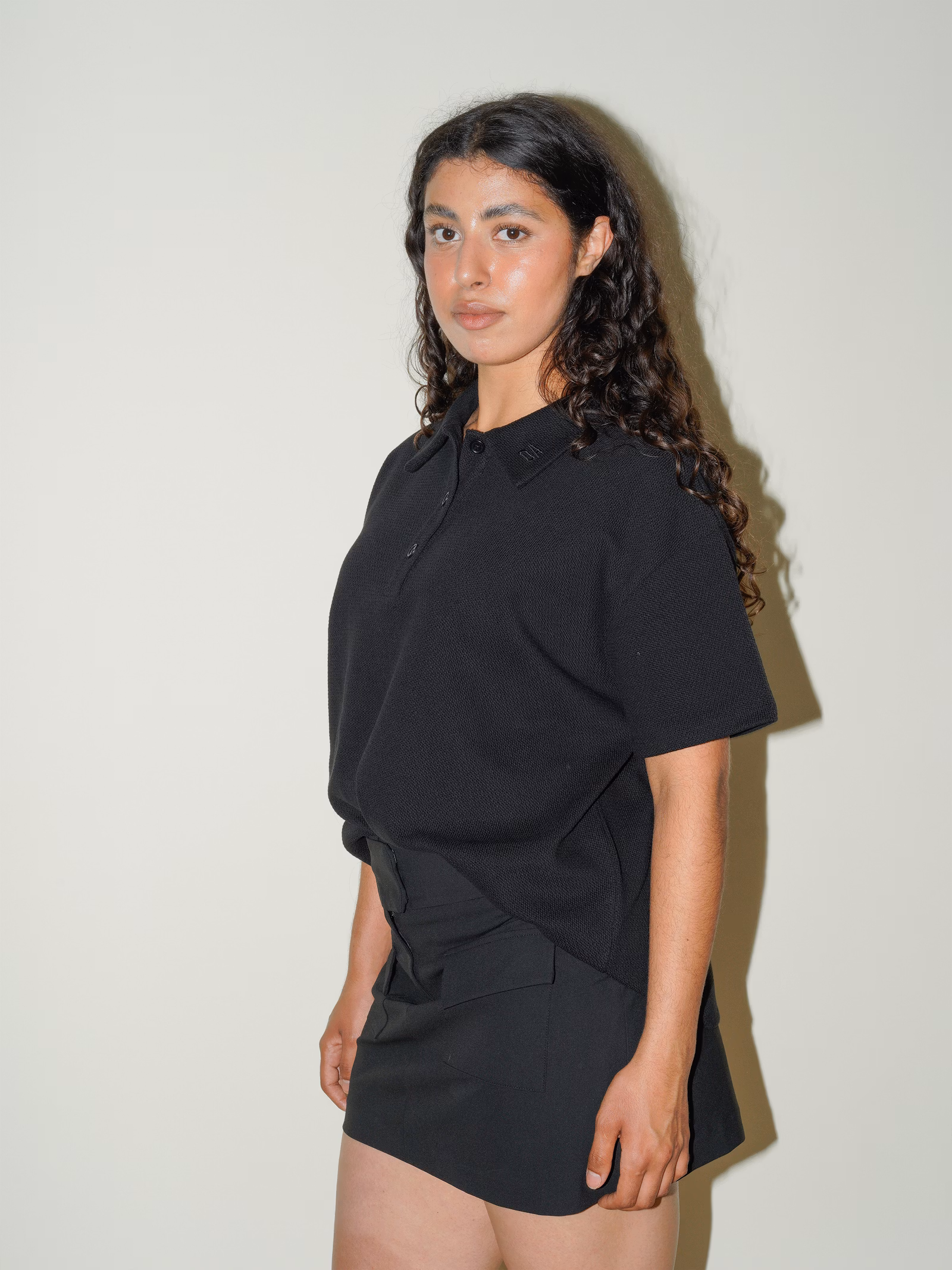Textured Polo Top Black