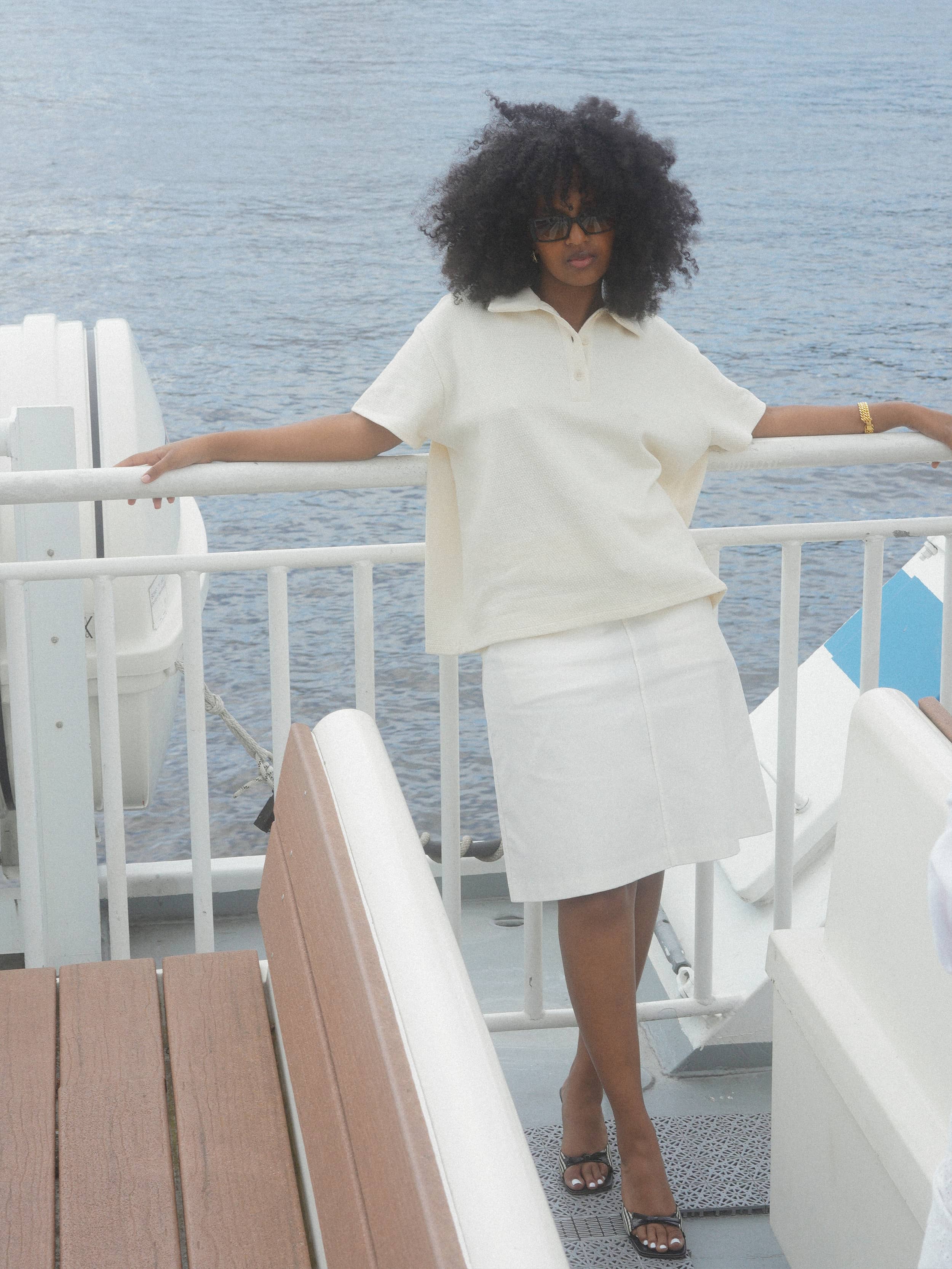 Textured Polo Top Cream - Cream | Djerf Avenue