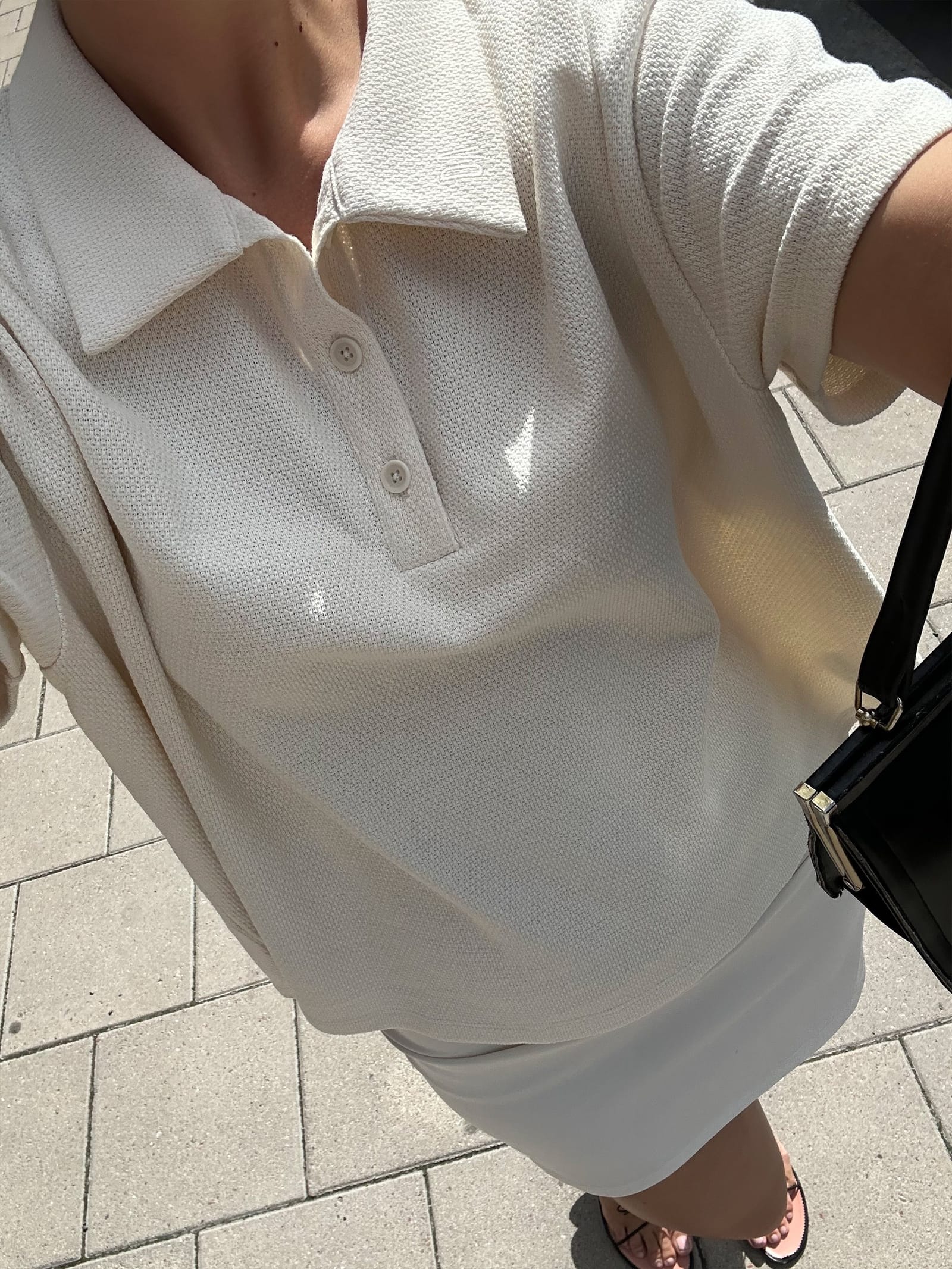 Textured Polo Top Cream