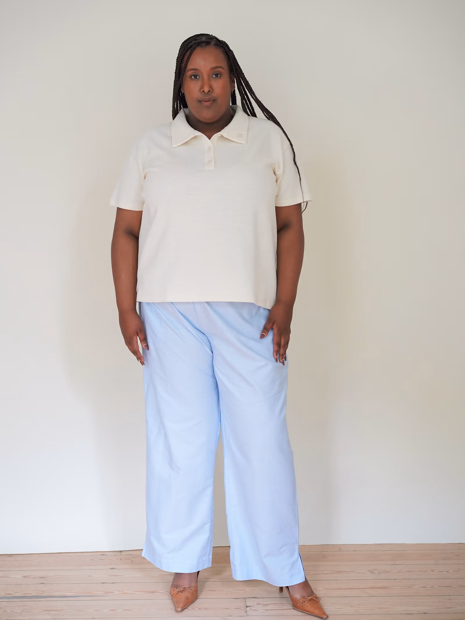 Textured Polo Top Cream