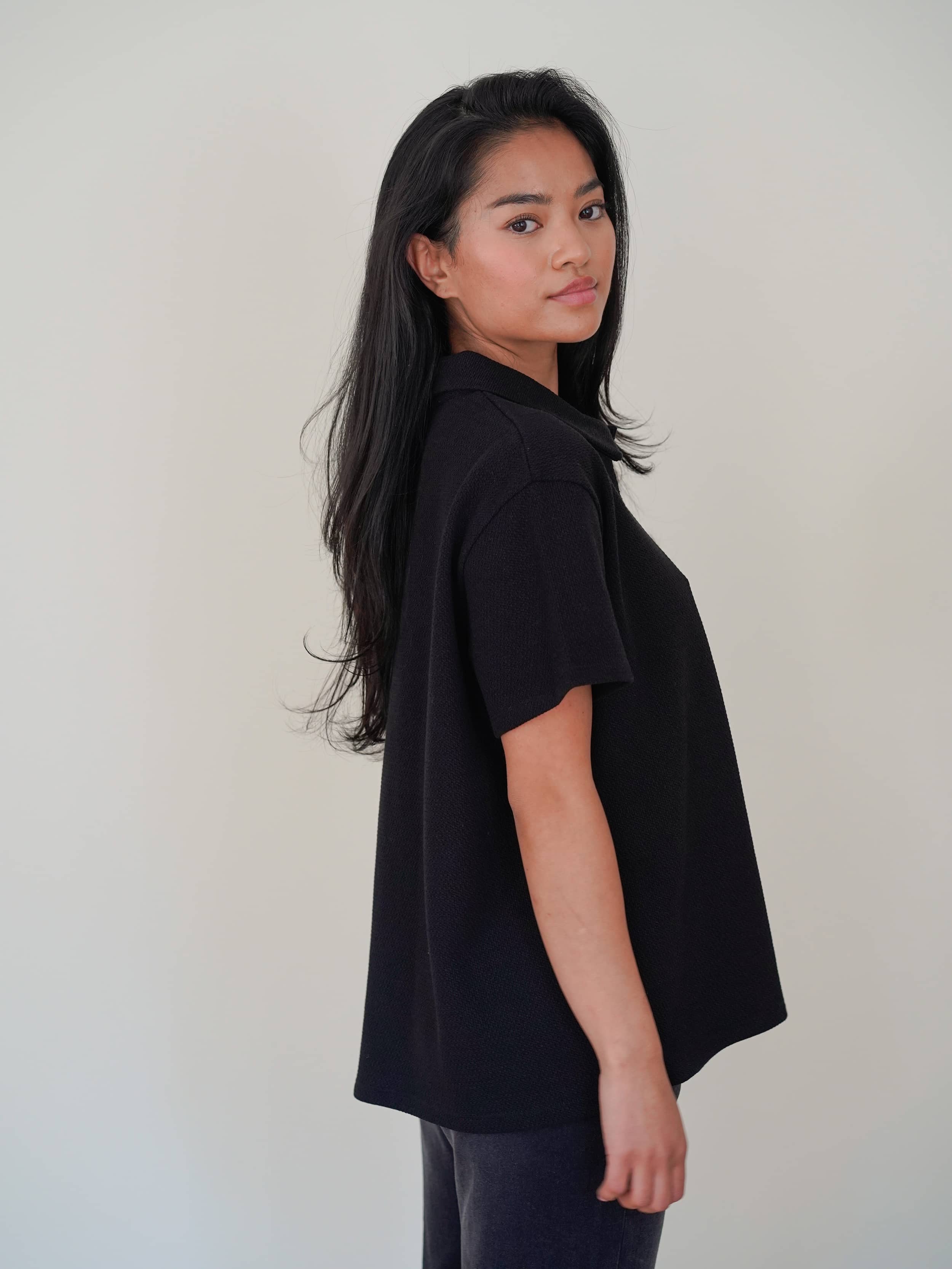 Textured Polo Top Black - Black | Djerf Avenue