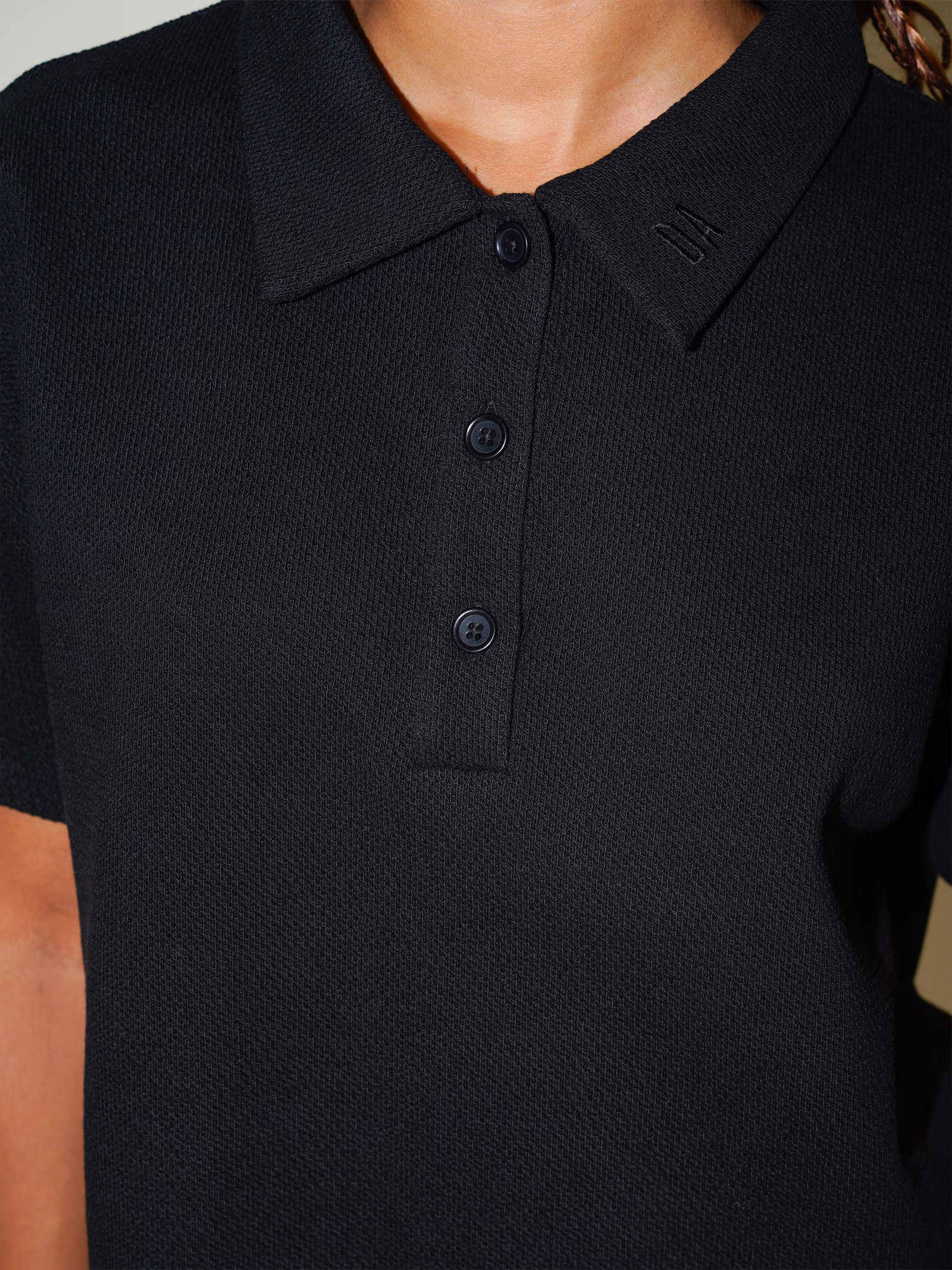 Textured Polo Top Black