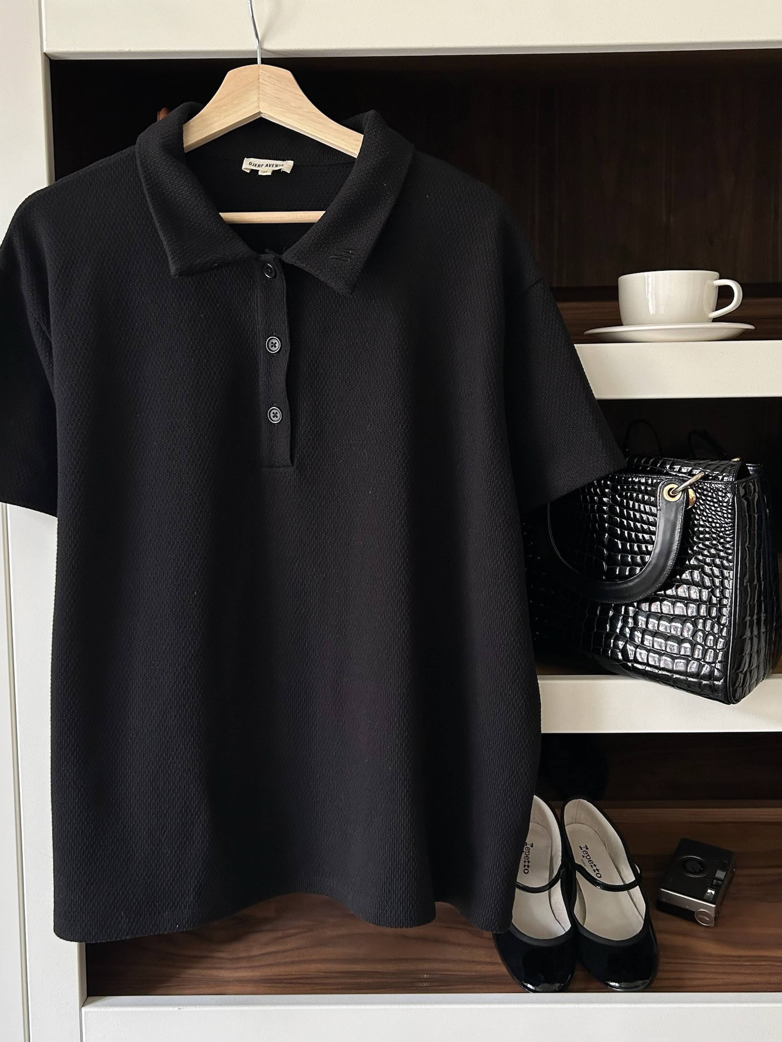 Textured Polo Top Black - Black | Djerf Avenue