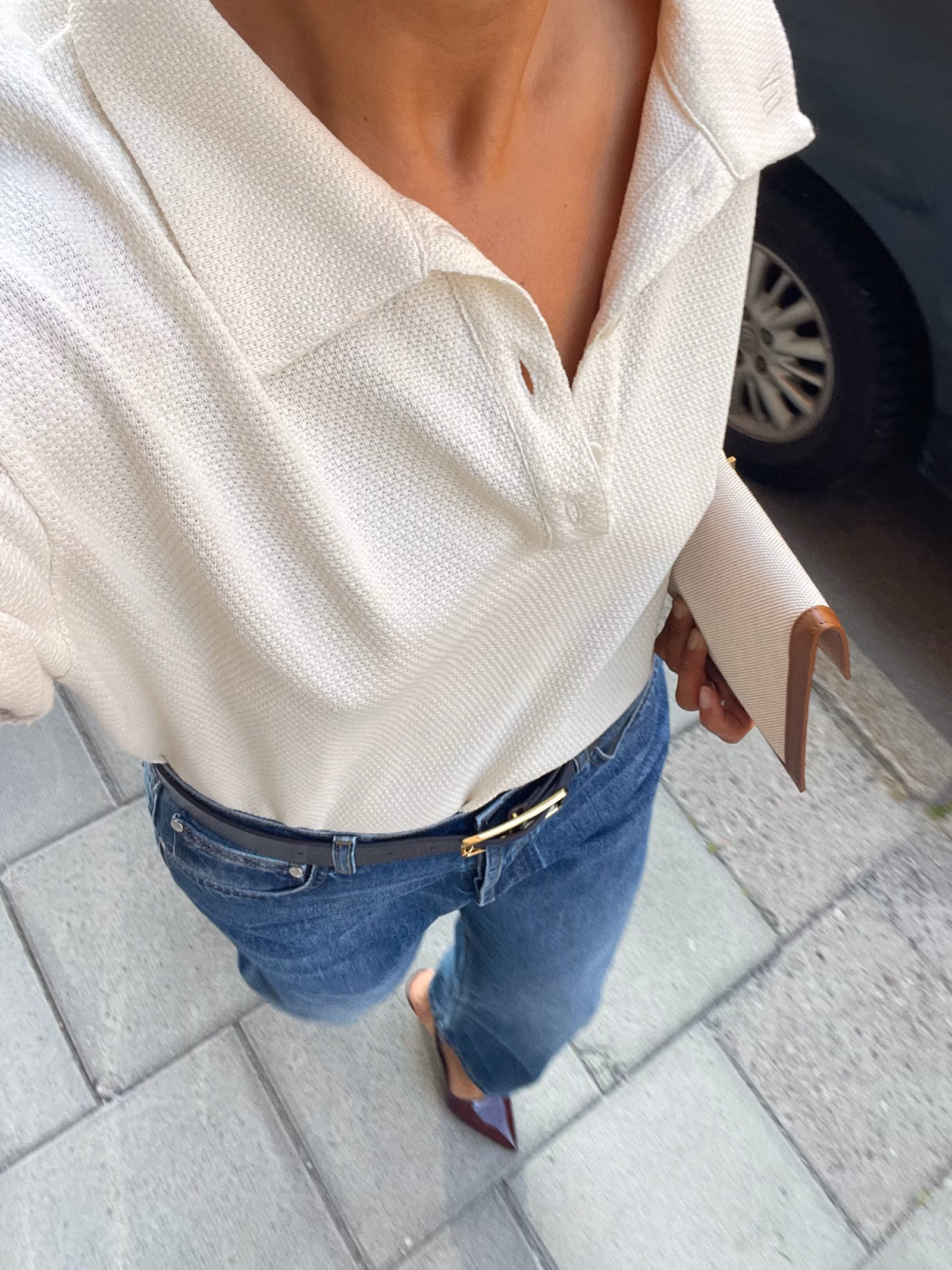 Textured Polo Top Cream