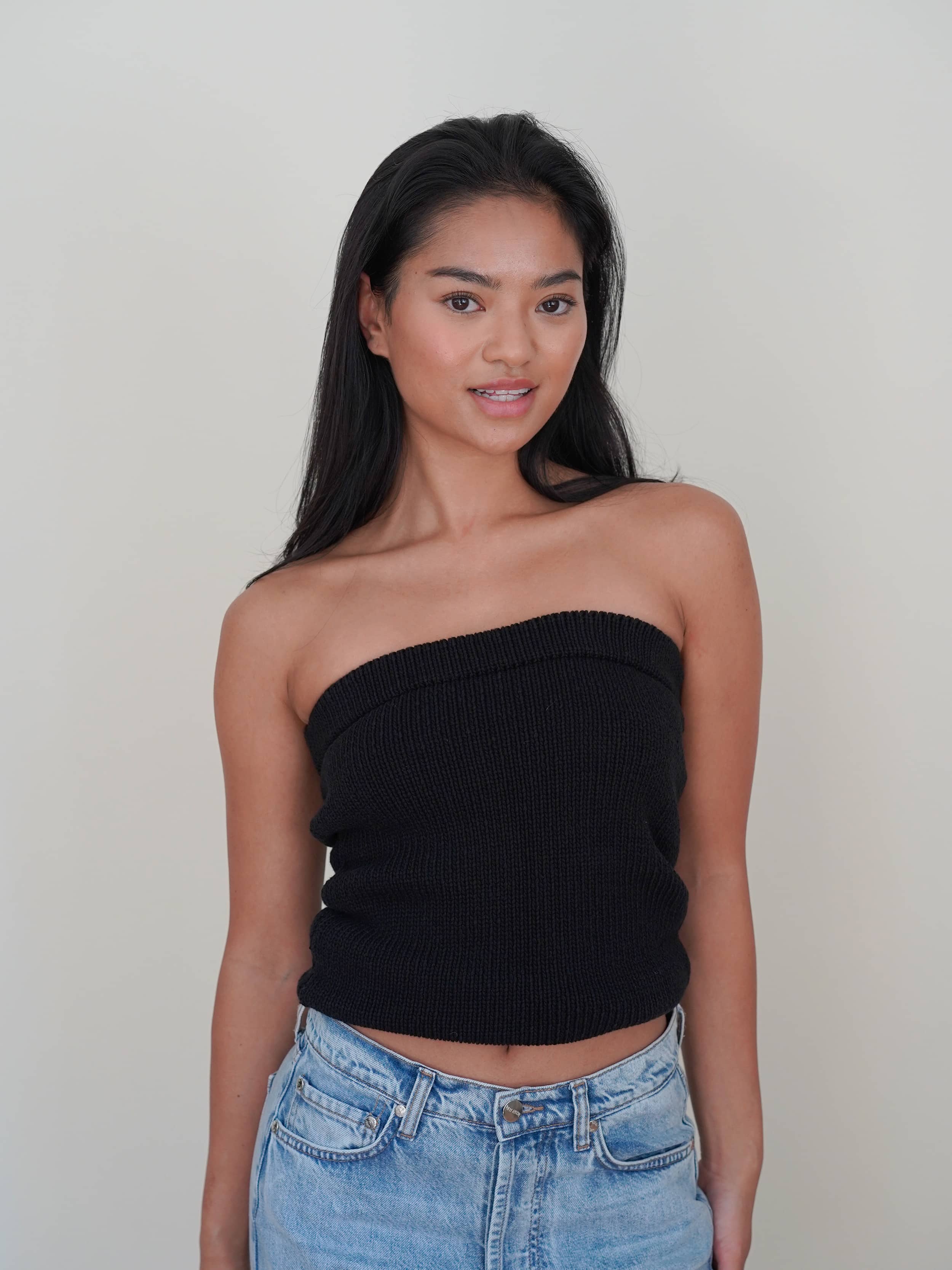 Knitted Tube Top Black - Black | Djerf Avenue