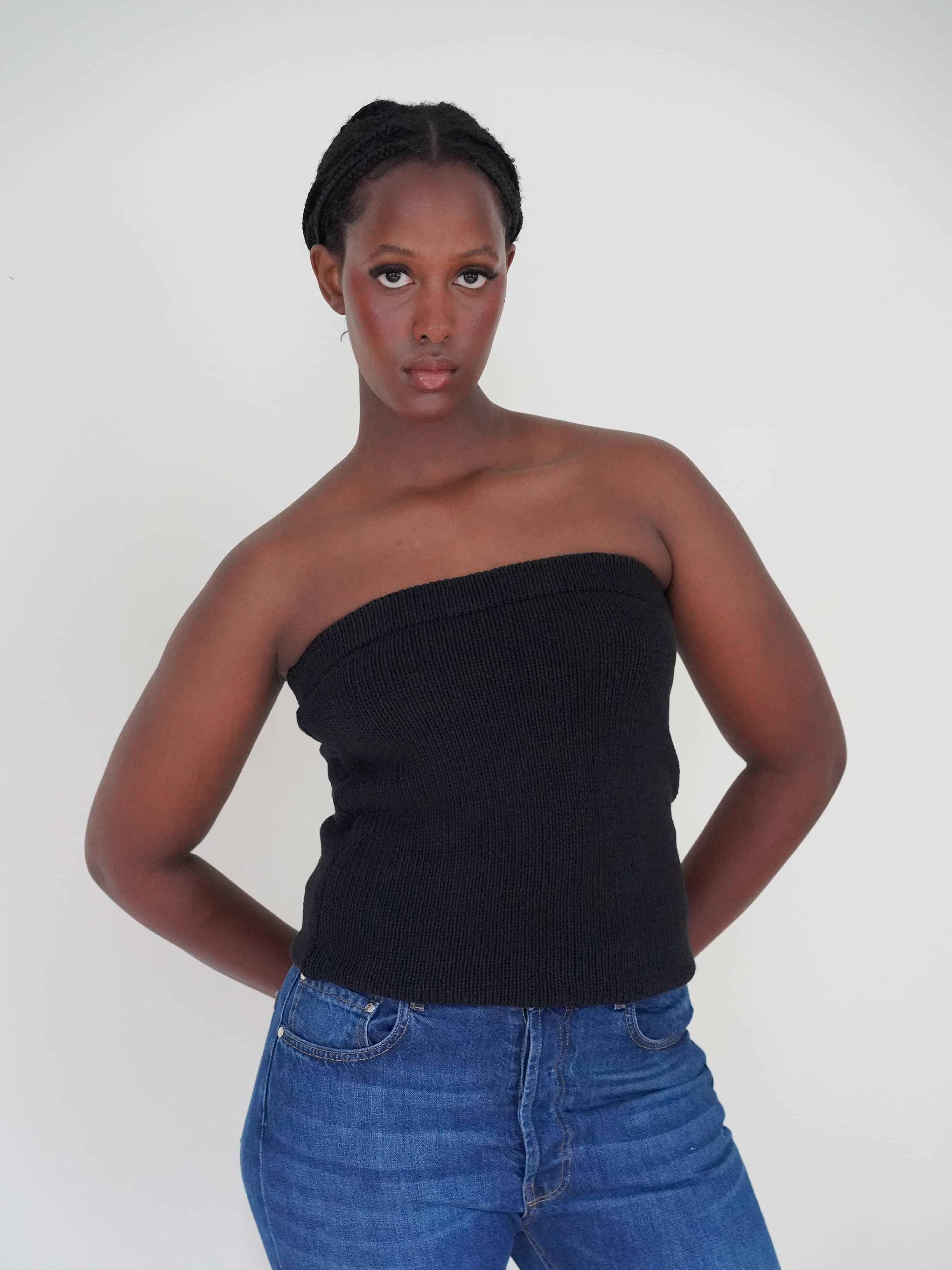 Knitted Tube Top Black - Black | Djerf Avenue