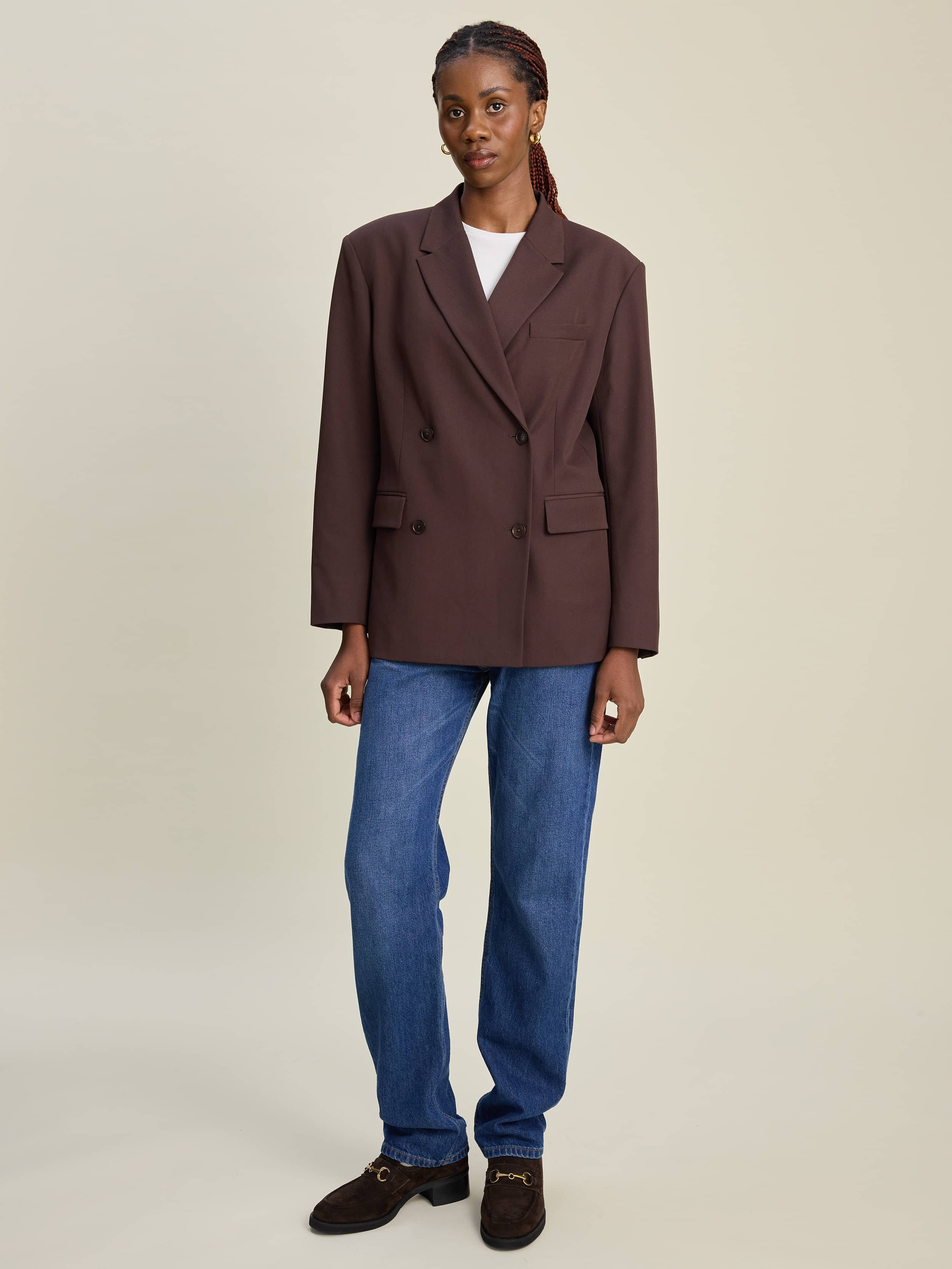 寿*打様 MUZE NOISE EASY SLACKS/NOISE JACKET Essential Blazer Brown - Brown | Djerf Avenue