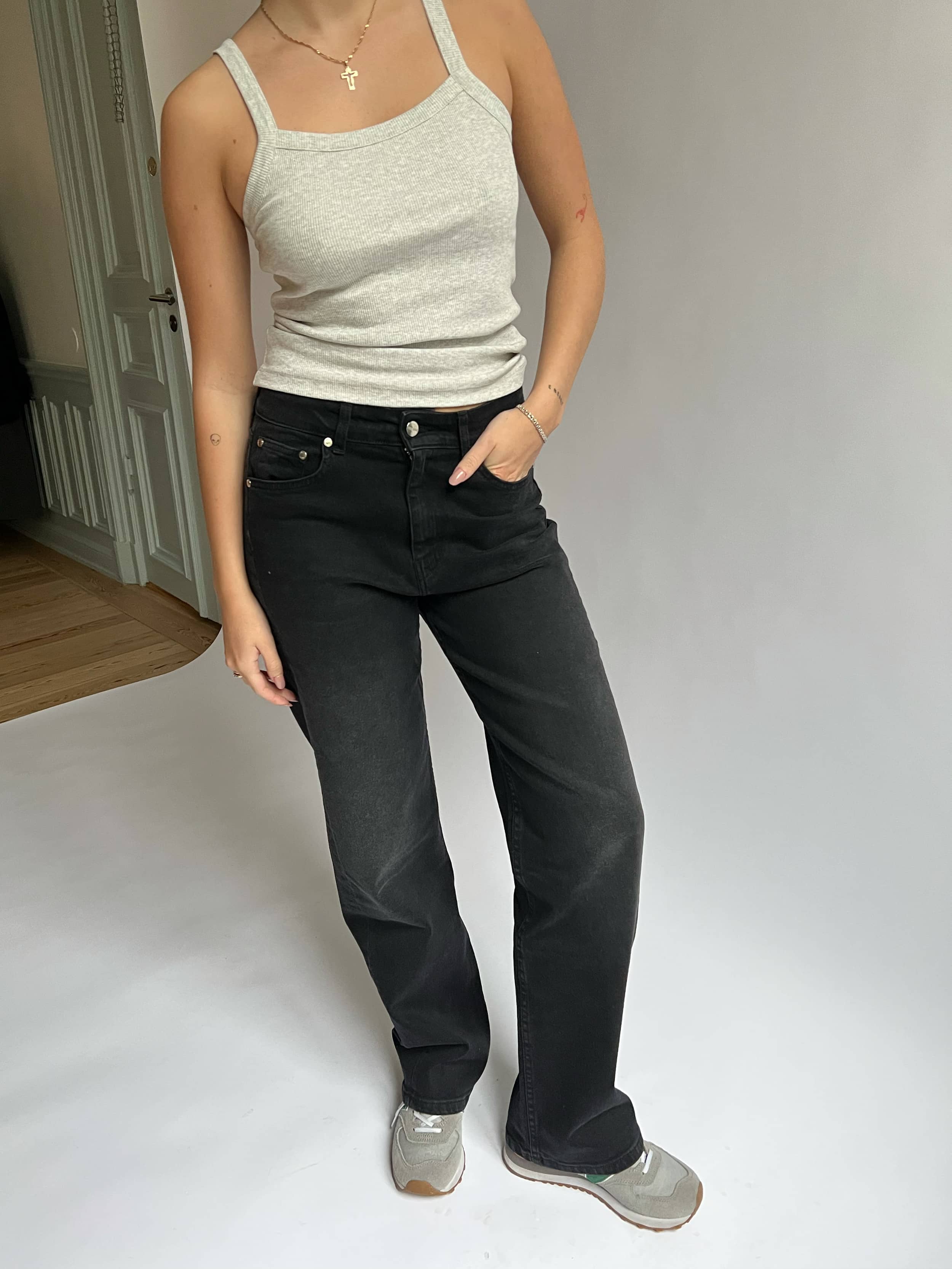 パンツ Gaintipdesign Straight Flare Black Denim Men Street Wear