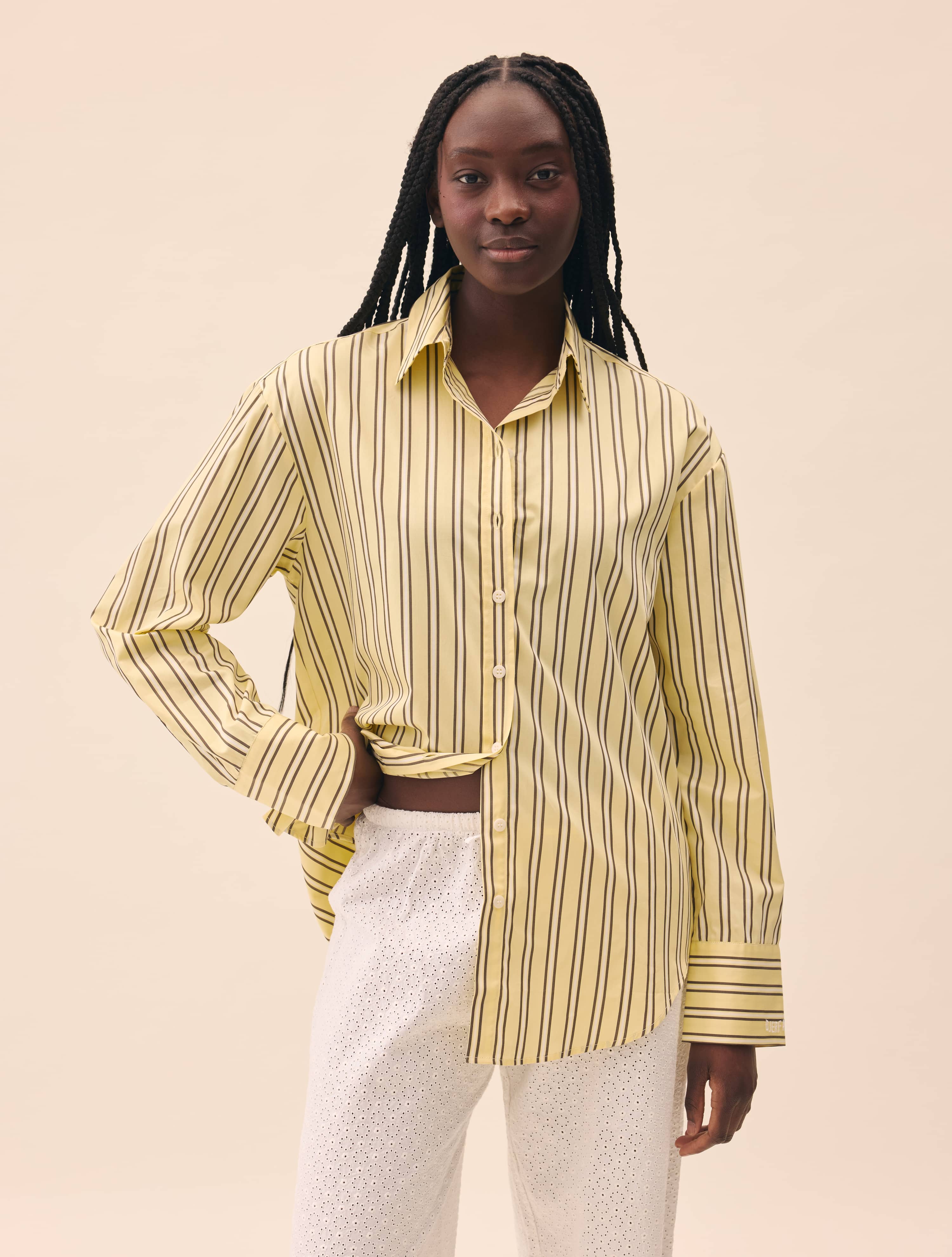 Poplin Classic Shirt Honey Stripe - Honey Stripe | Djerf Avenue