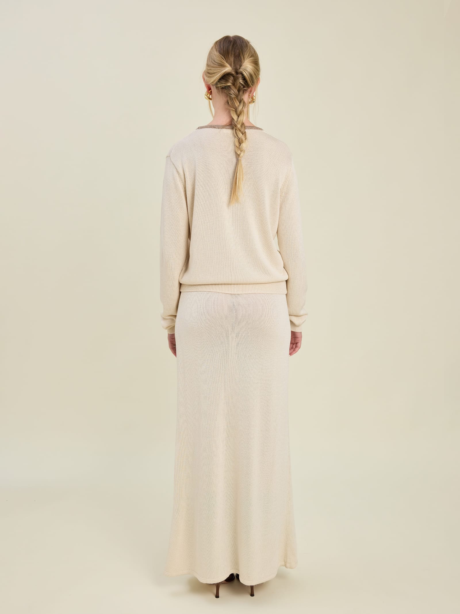 Contrast Midi Skirt Ivory