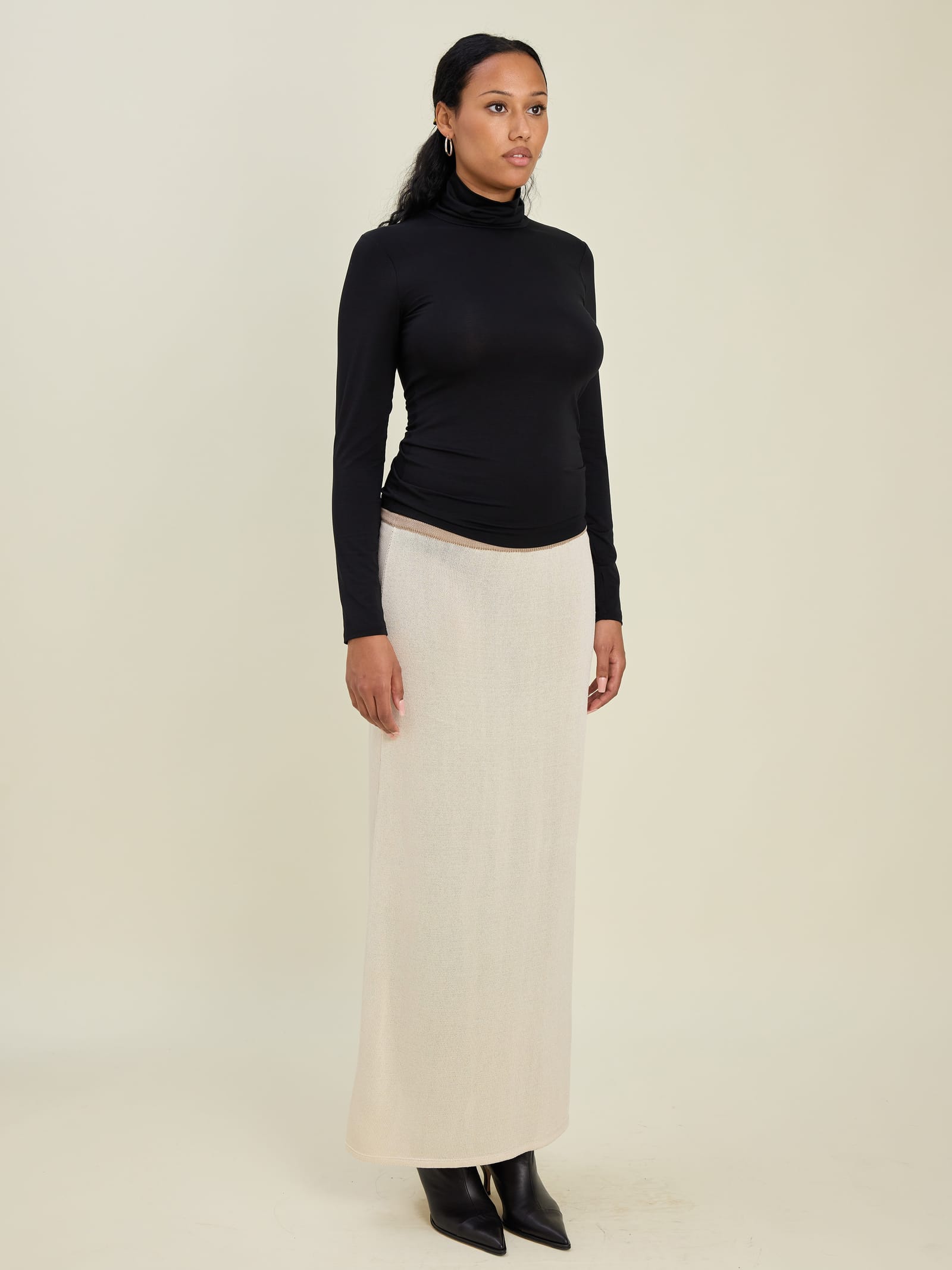 Contrast Midi Skirt Ivory