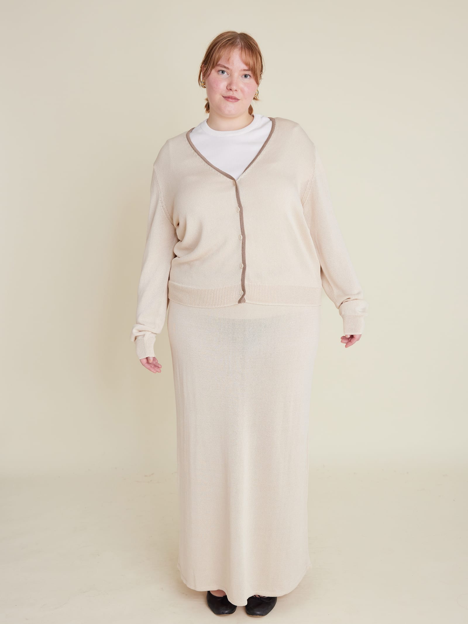Contrast Midi Skirt Ivory