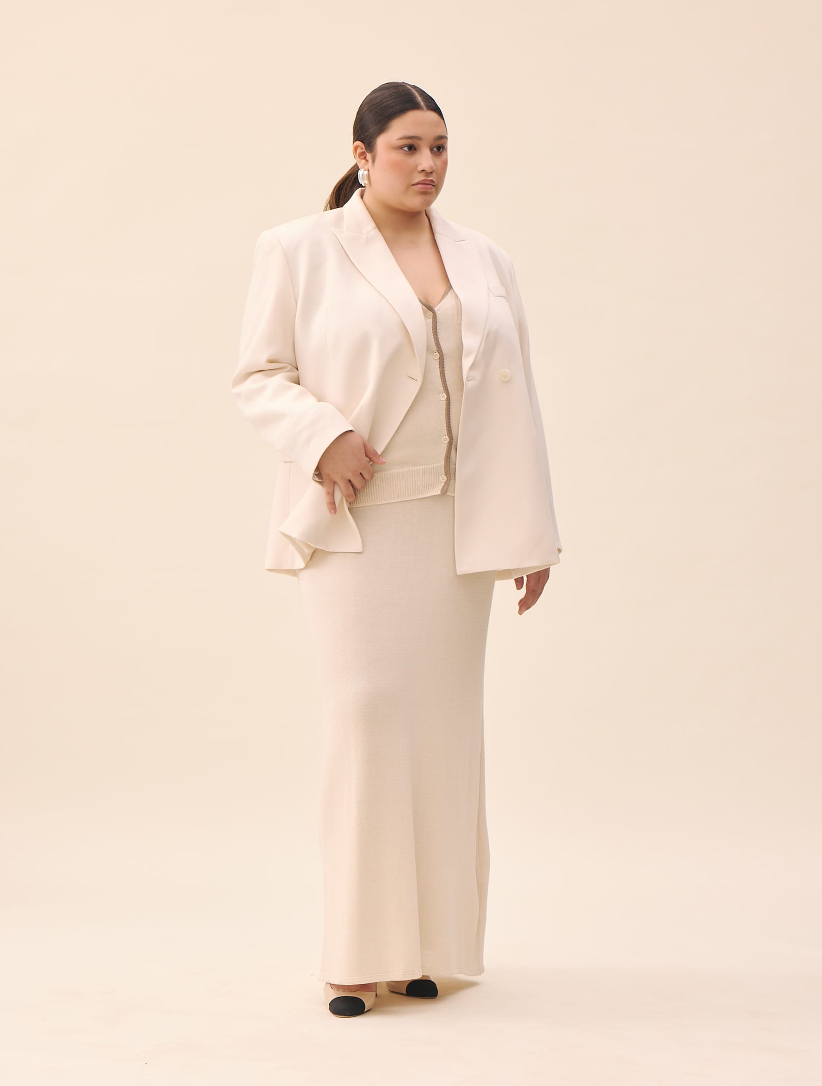 Contrast Midi Skirt Ivory