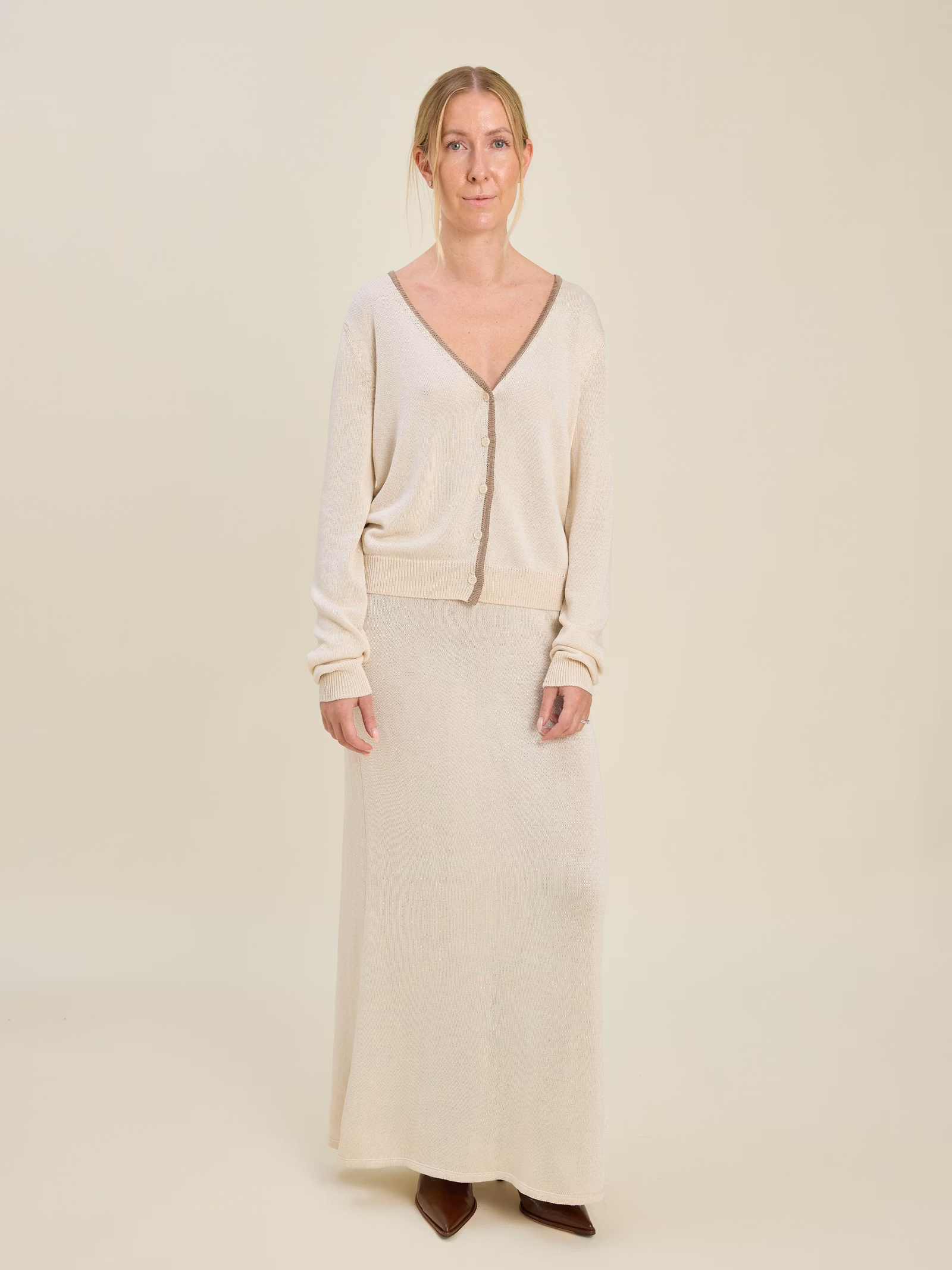 Contrast Midi Skirt Ivory
