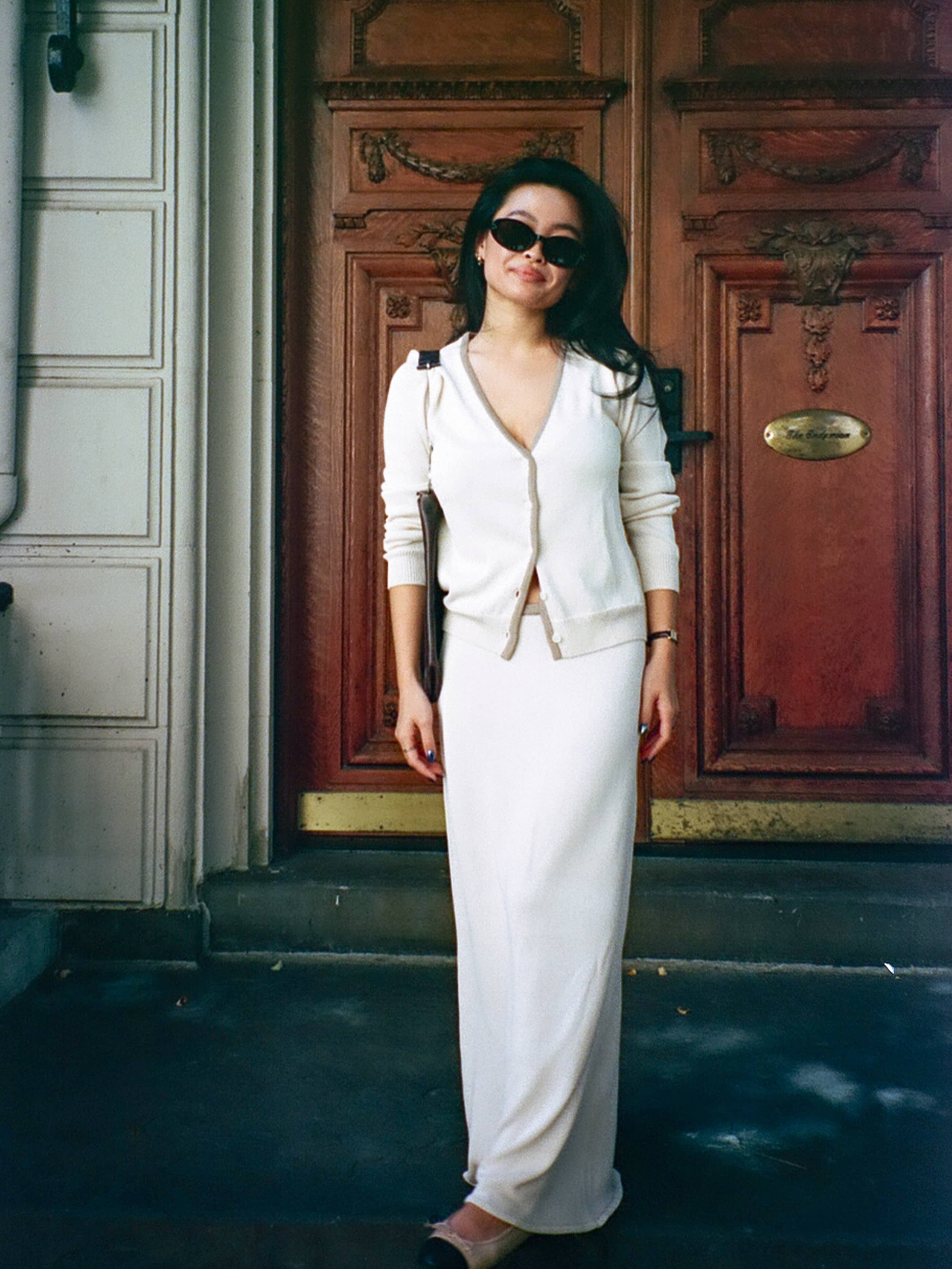 Contrast Midi Skirt Ivory - Ivory | Djerf Avenue