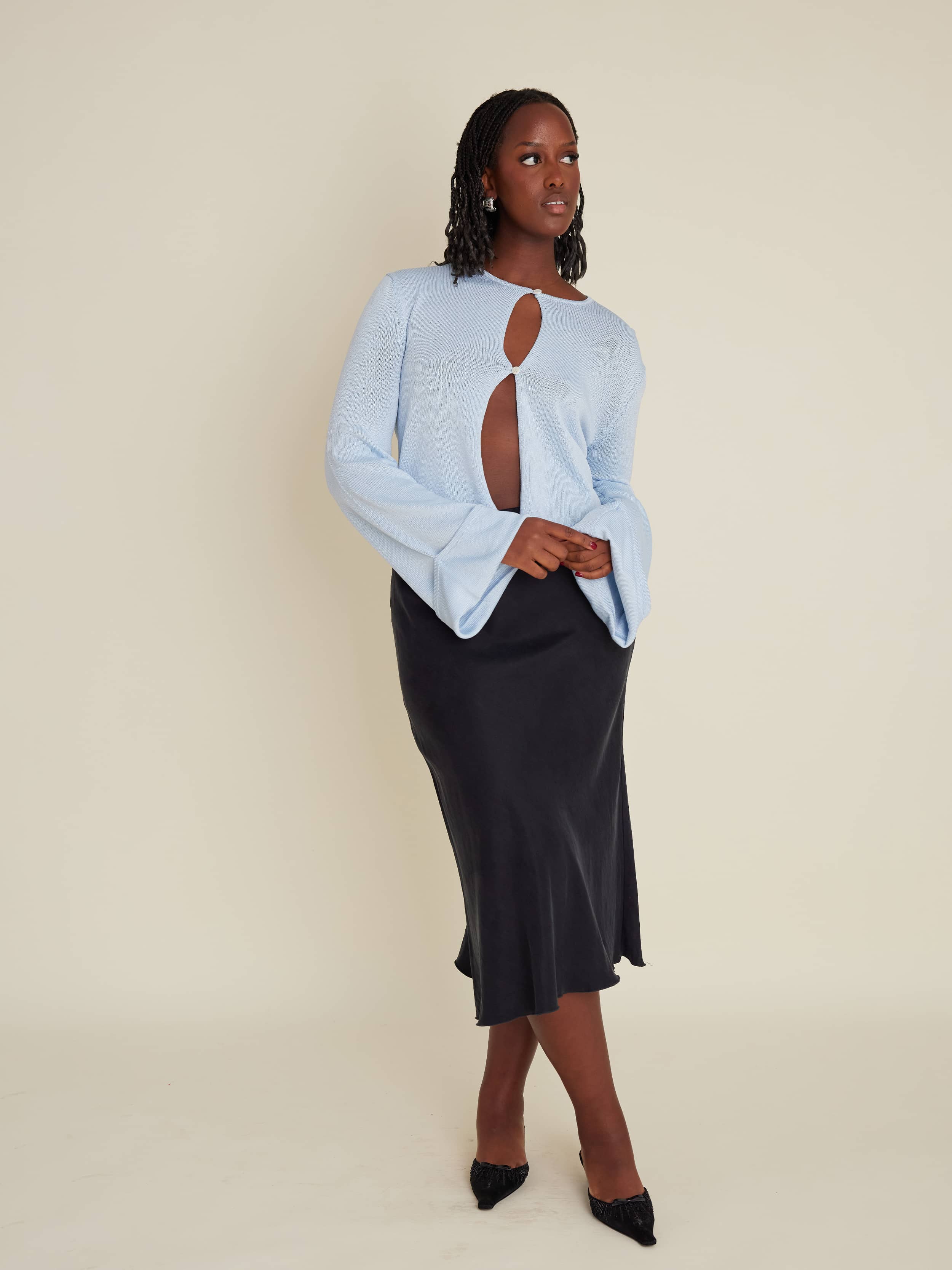 Knitted Button Up Top Blue - Blue | Djerf Avenue