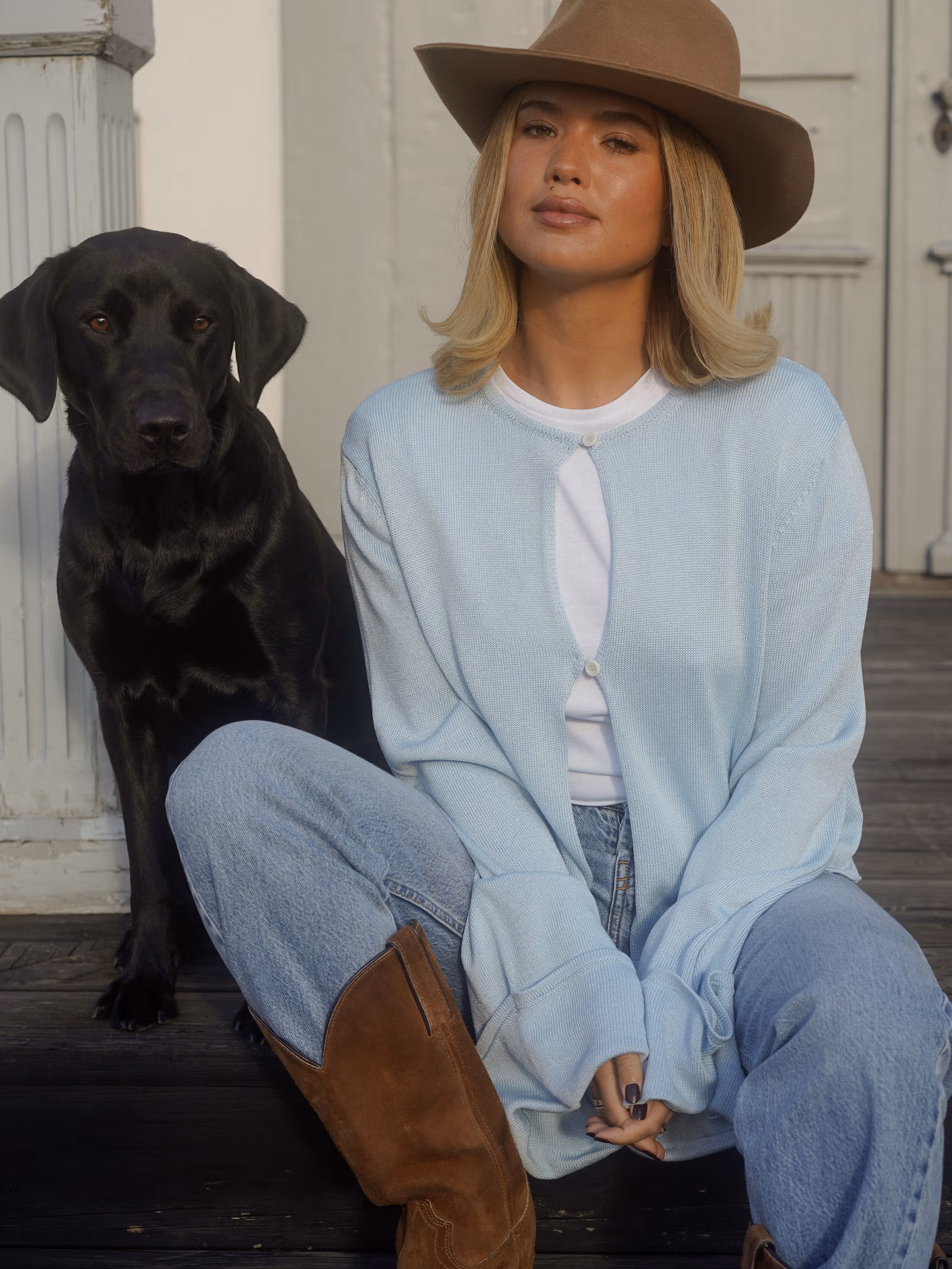 Knitted Button Up Top Blue