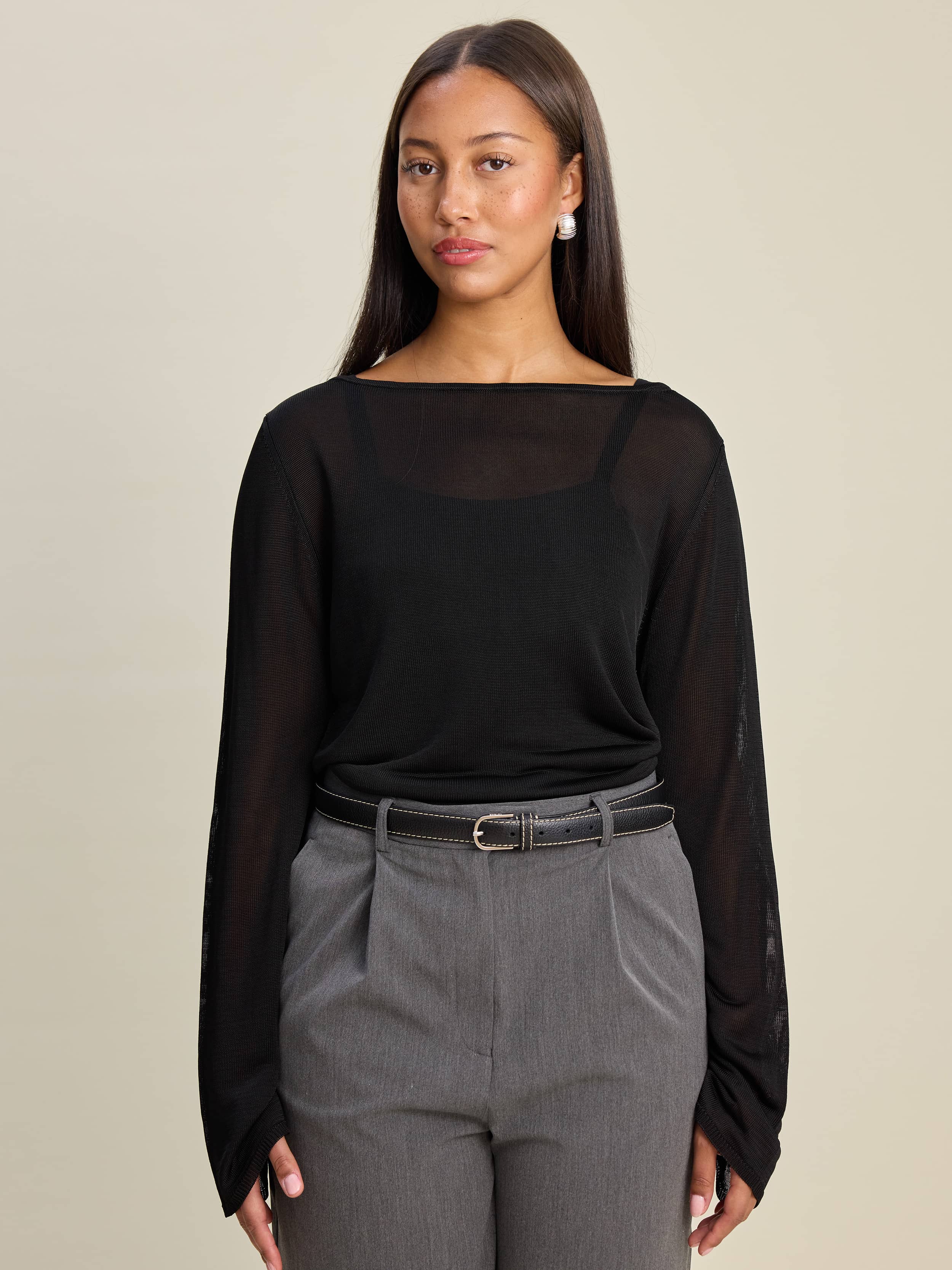 Bateau Long Sleeve Top Black - Black | Djerf Avenue