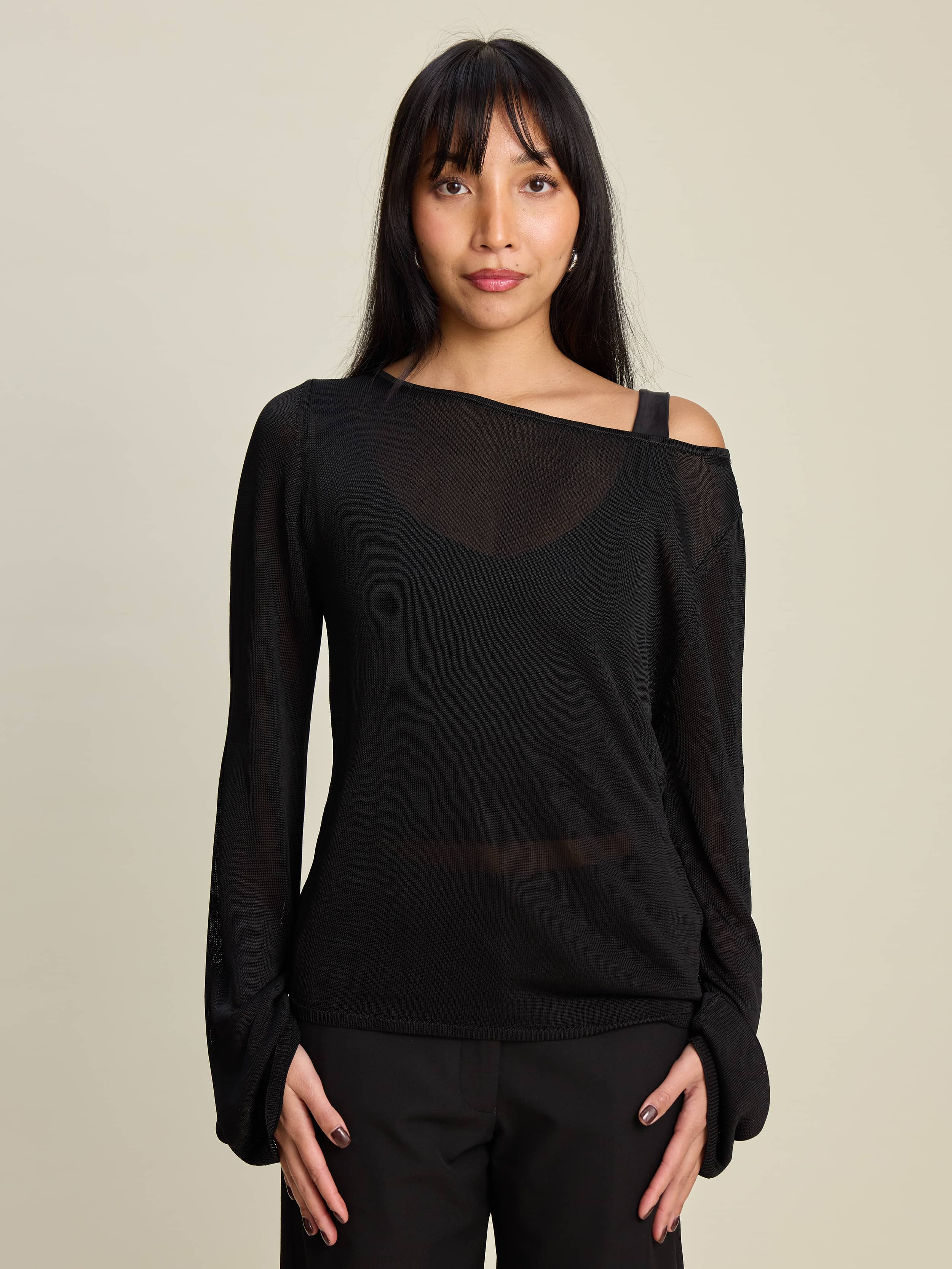 Bateau Long Sleeve Top Black - Black | Djerf Avenue