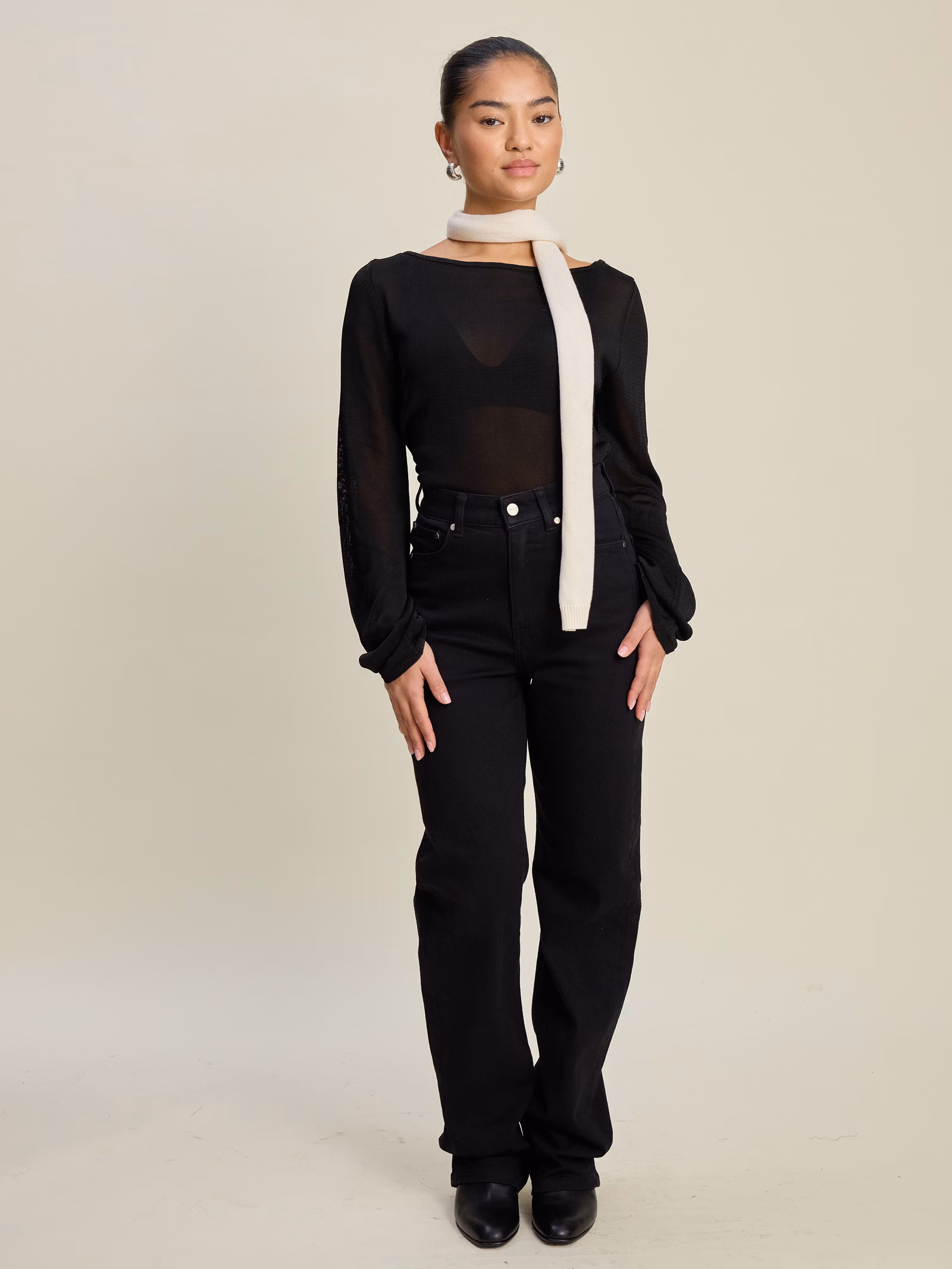 Bateau Long Sleeve Top Black